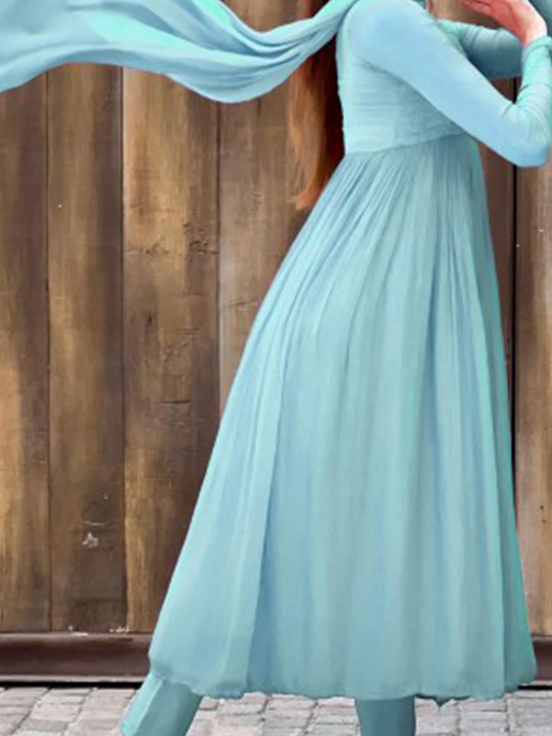 Amalfi Blue Chikankari Anarkali Set (set of 3) - Image 3