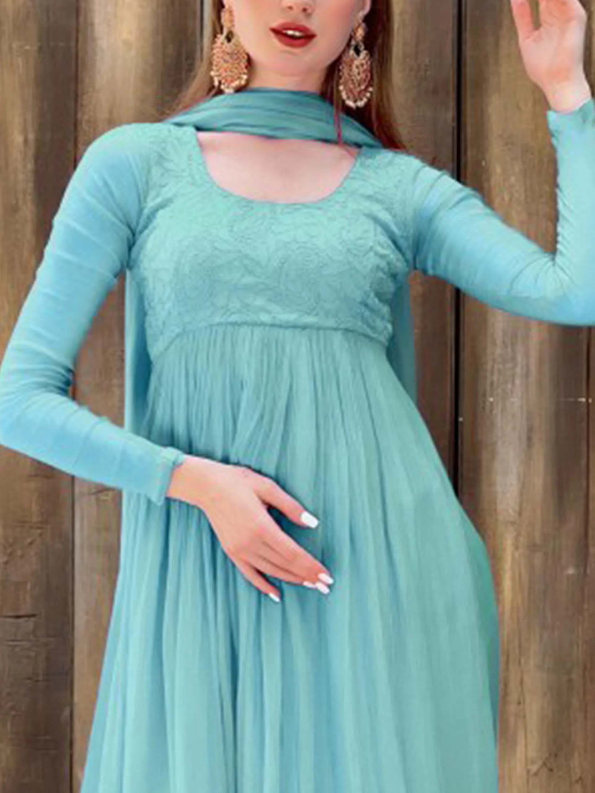 Amalfi Blue Chikankari Anarkali Set (set of 3) - Image 4