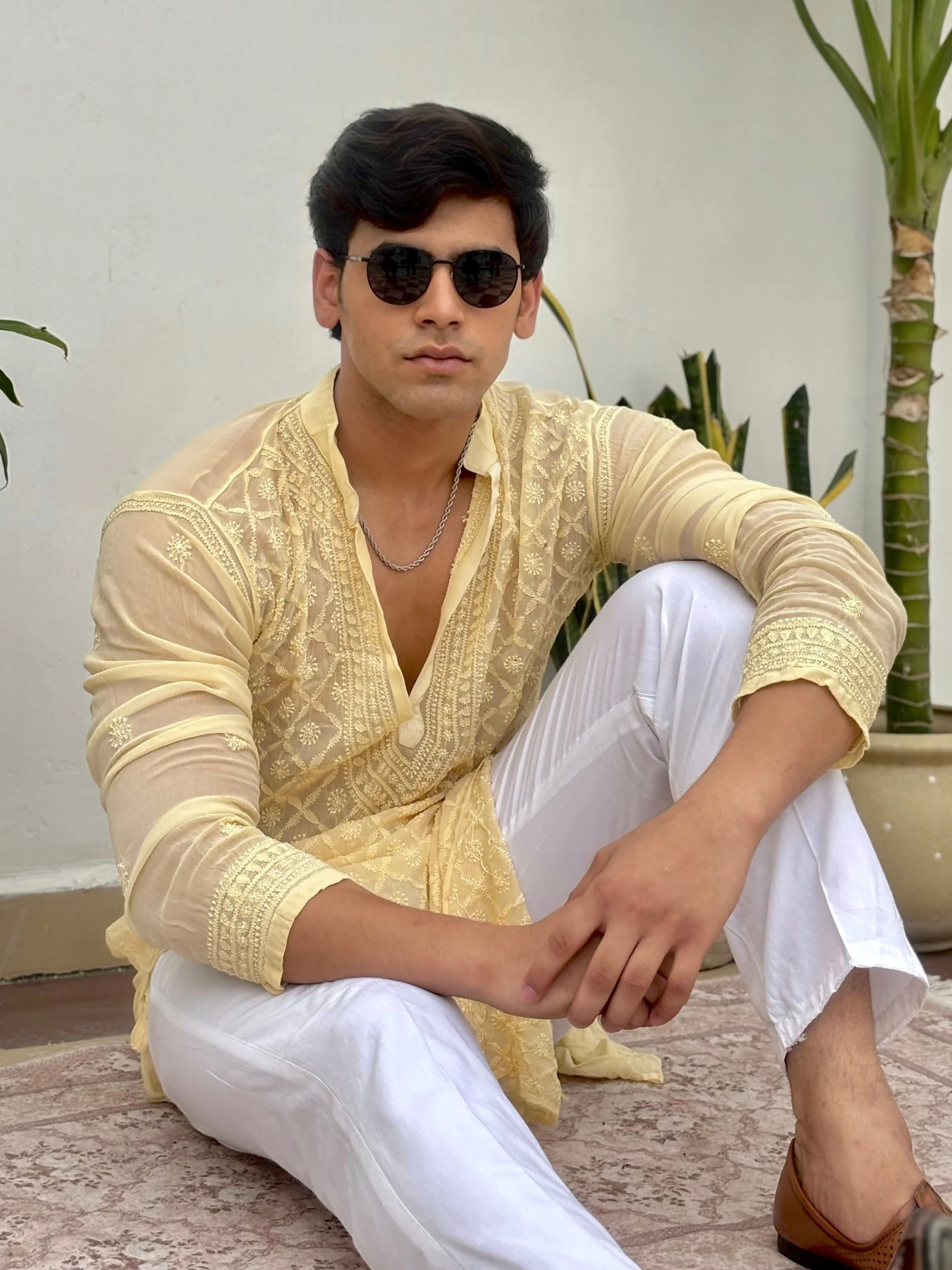 Amberlit Mens Chikankari Hand-Embroidered Kurta - Image 3
