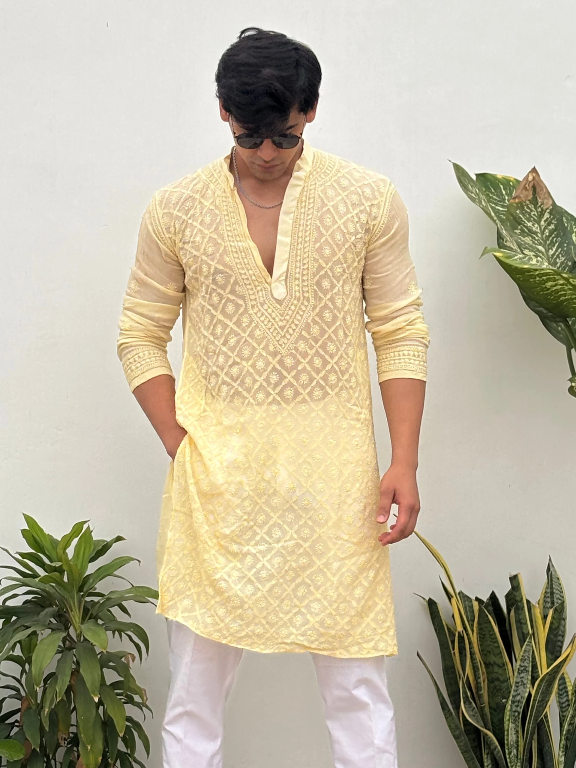 Amberlit Mens Chikankari Hand-Embroidered Kurta - Image 4