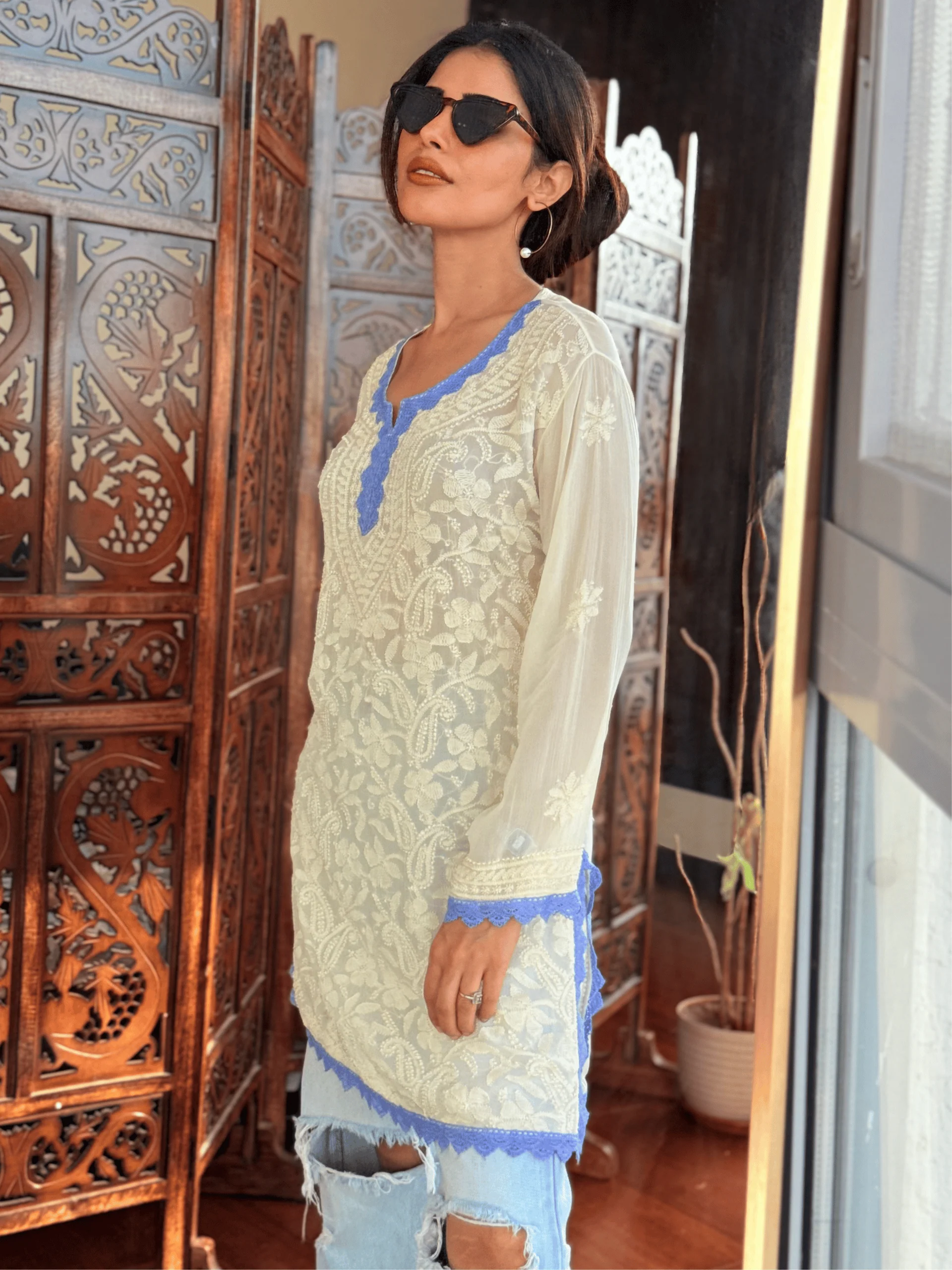 Aniyah Butter 2.0 Chikankari Short Kurta - Image 3