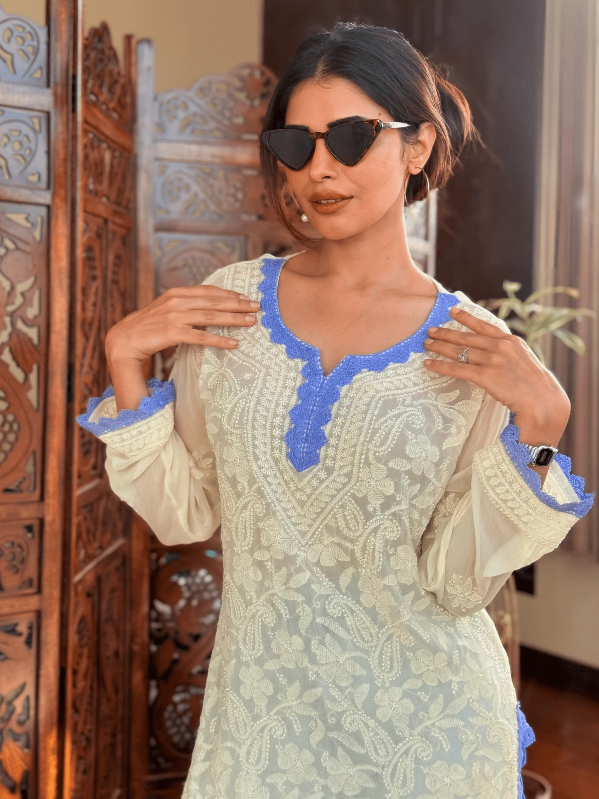 Aniyah Butter 2.0 Chikankari Short Kurta - Image 4