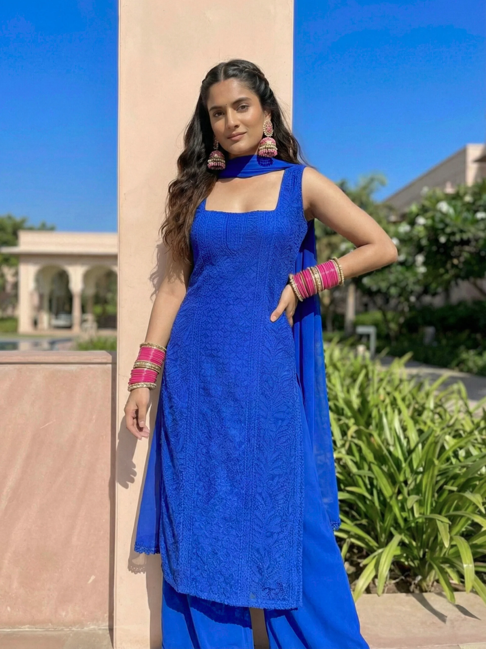 Apricot Chikankari Kurta Set (Set of 3) - Image 10