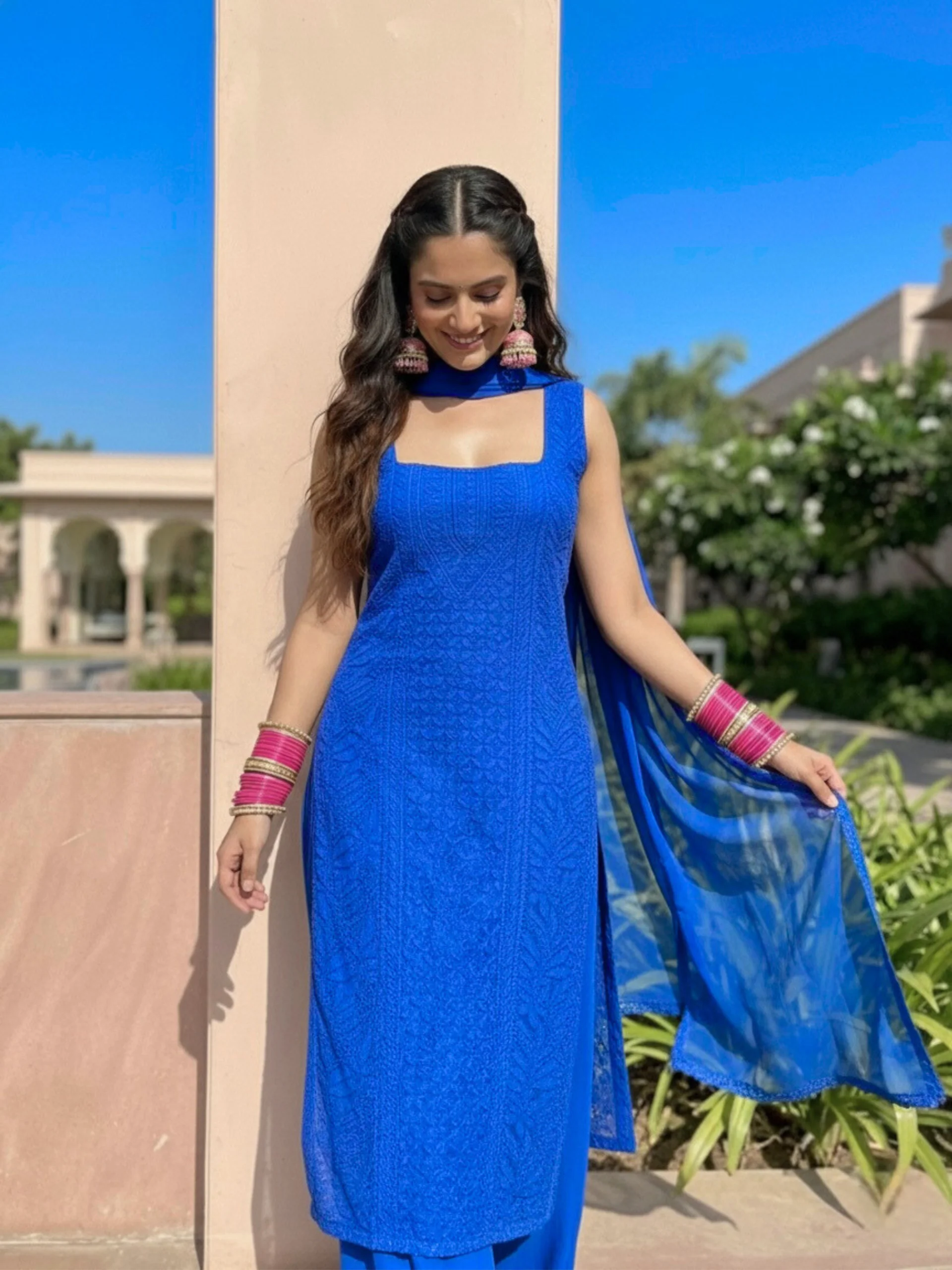 Apricot Chikankari Kurta Set (Set of 3) - Image 12