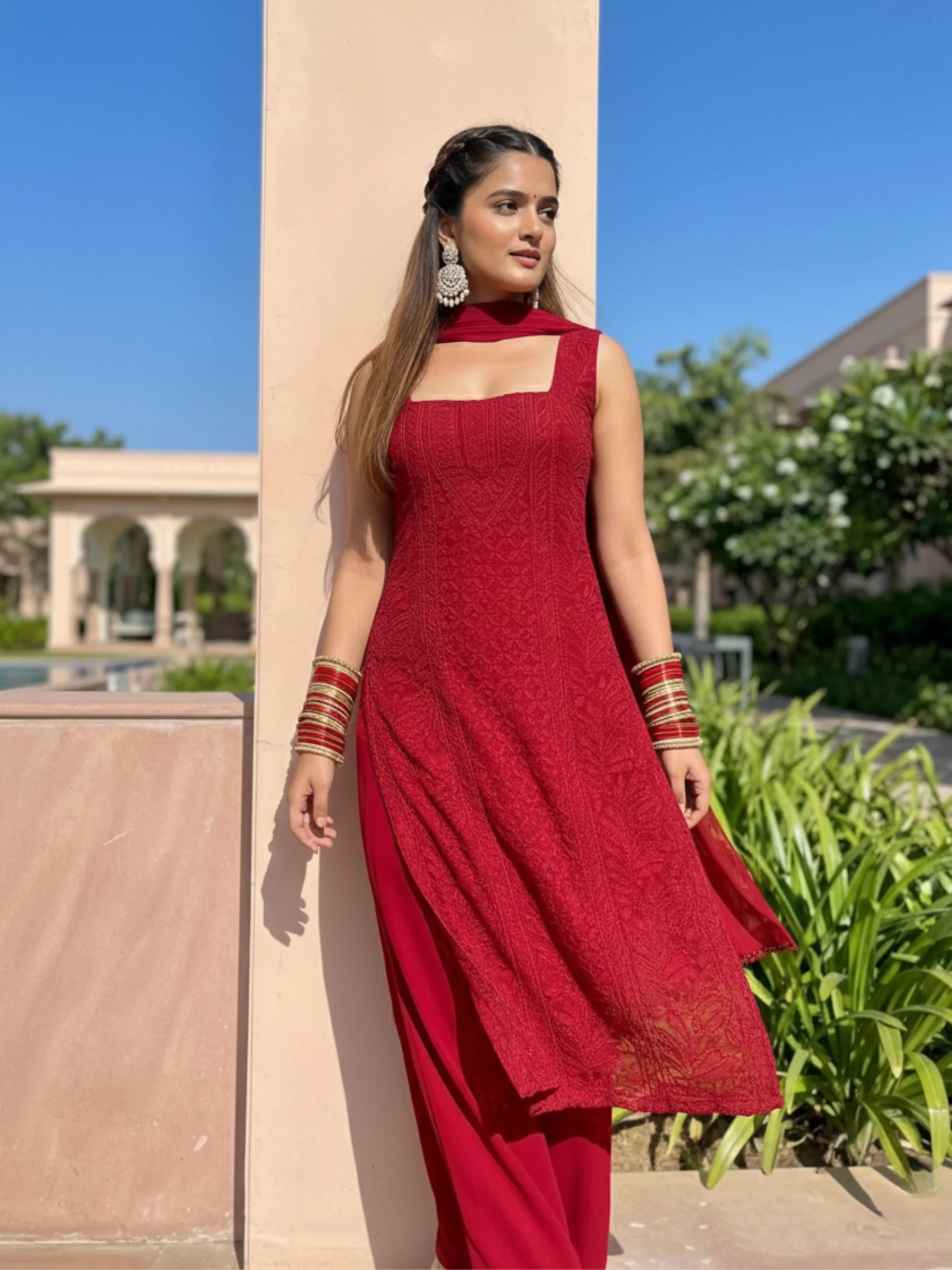 Apricot Chikankari Kurta Set (Set of 3) - Image 14