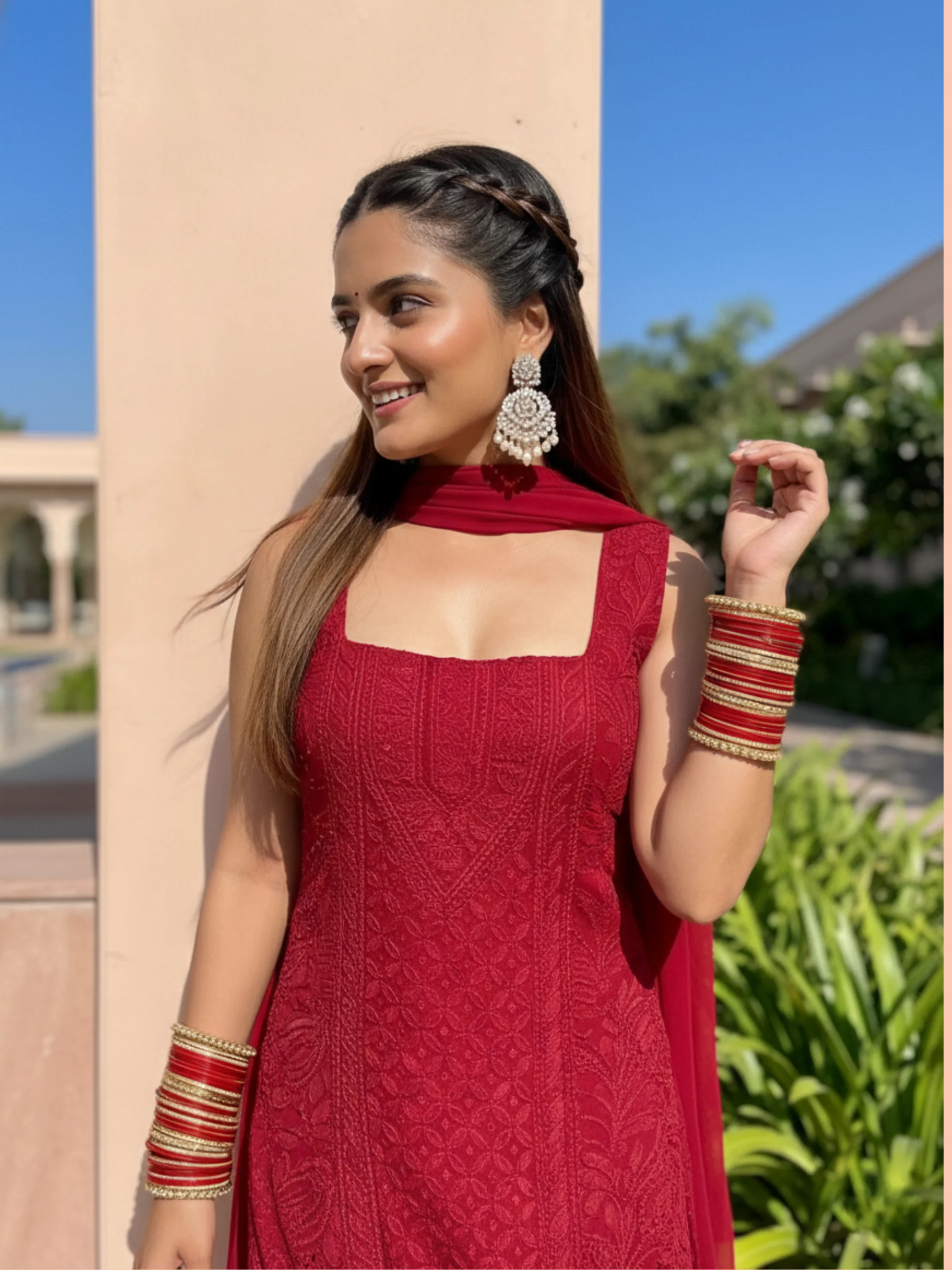 Apricot Chikankari Kurta Set (Set of 3) - Image 15