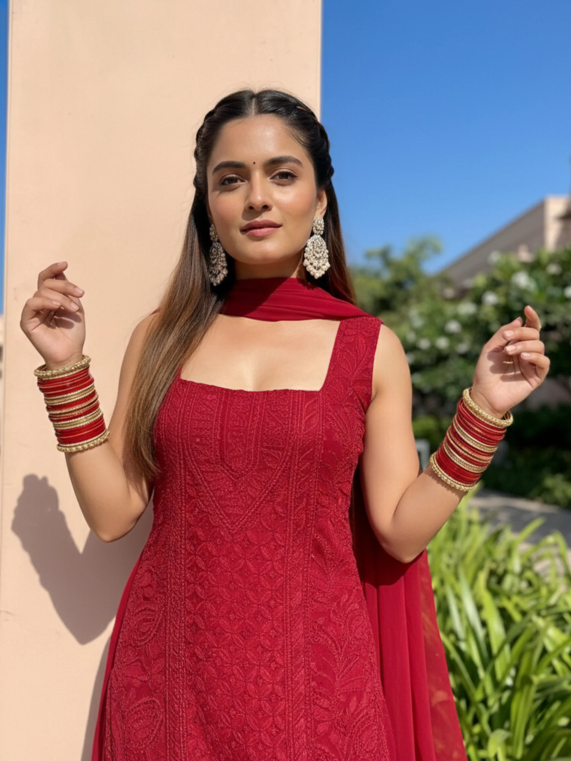 Apricot Chikankari Kurta Set (Set of 3) - Image 17