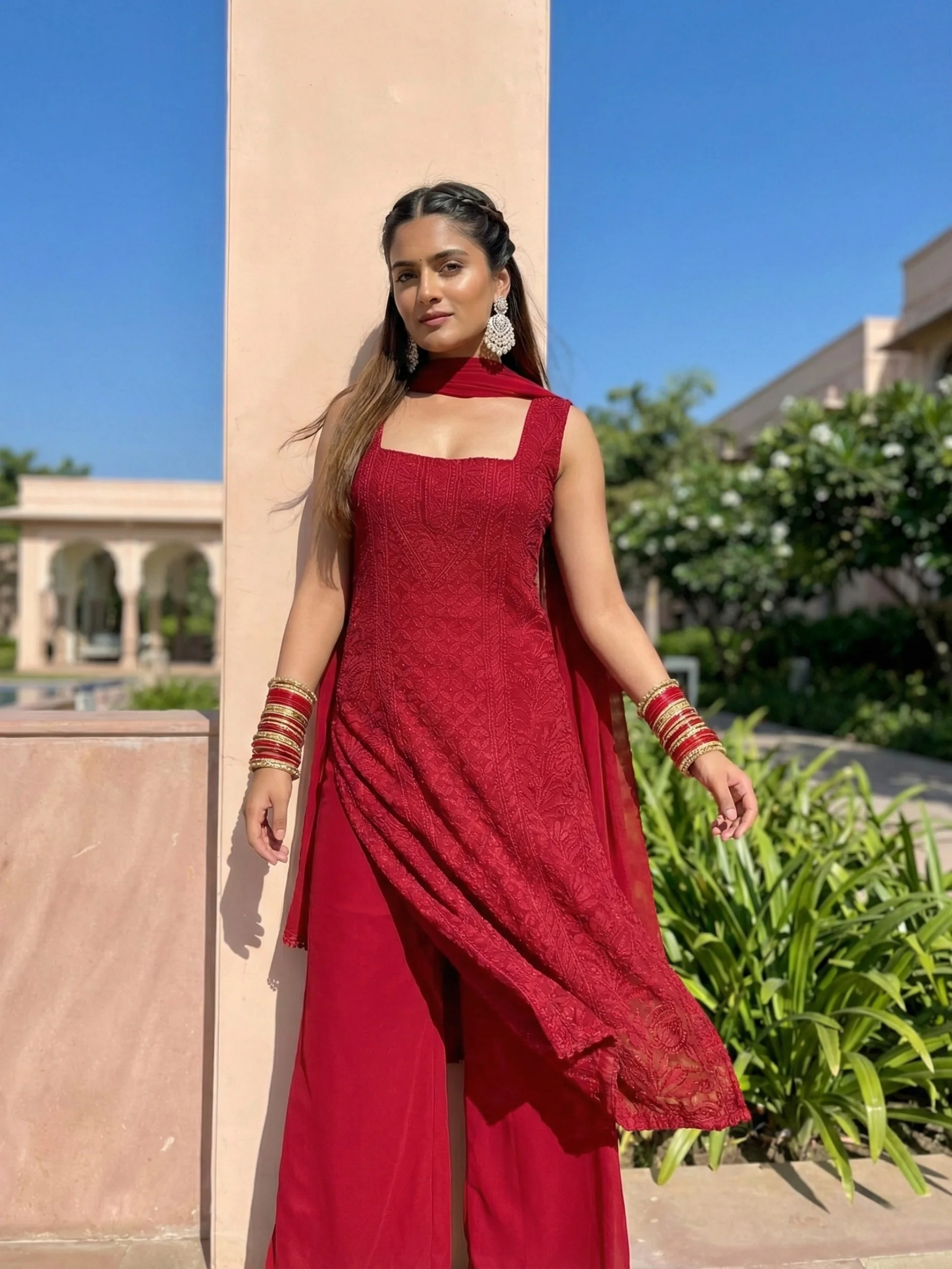 Apricot Chikankari Kurta Set (Set of 3) - Image 18