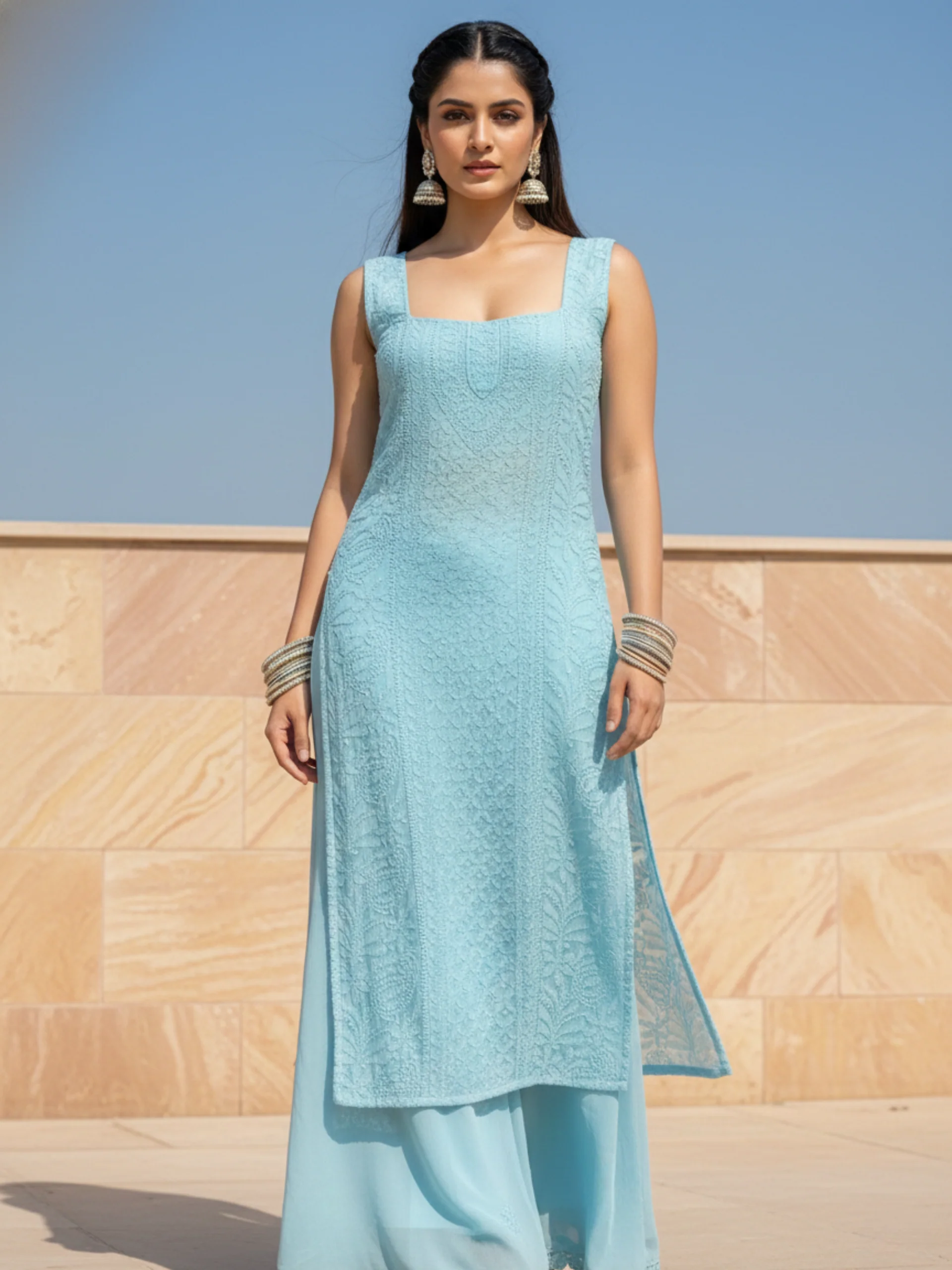 Apricot Chikankari Kurta Set (Set of 3) - Image 20