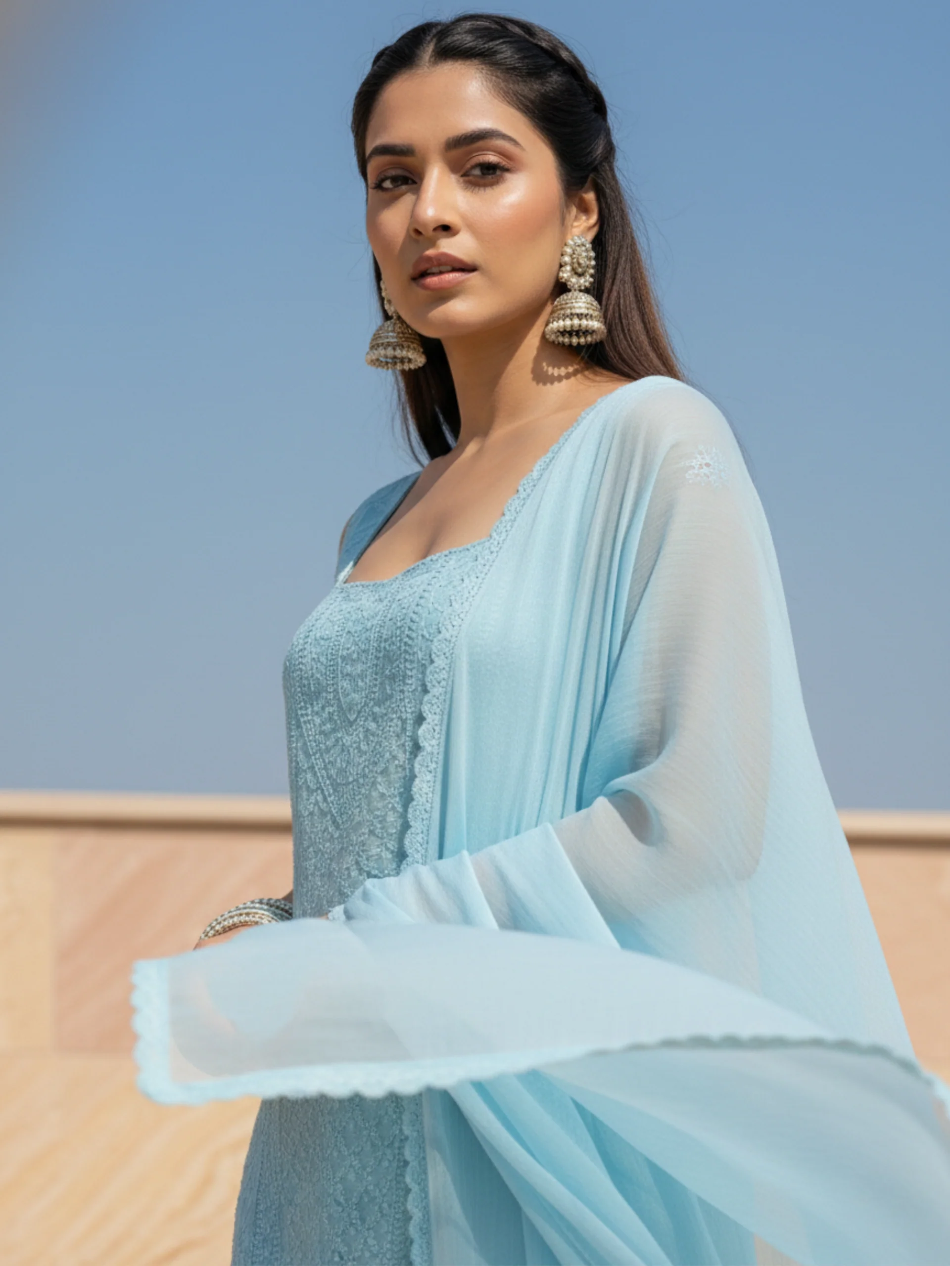 Apricot Chikankari Kurta Set (Set of 3) - Image 21