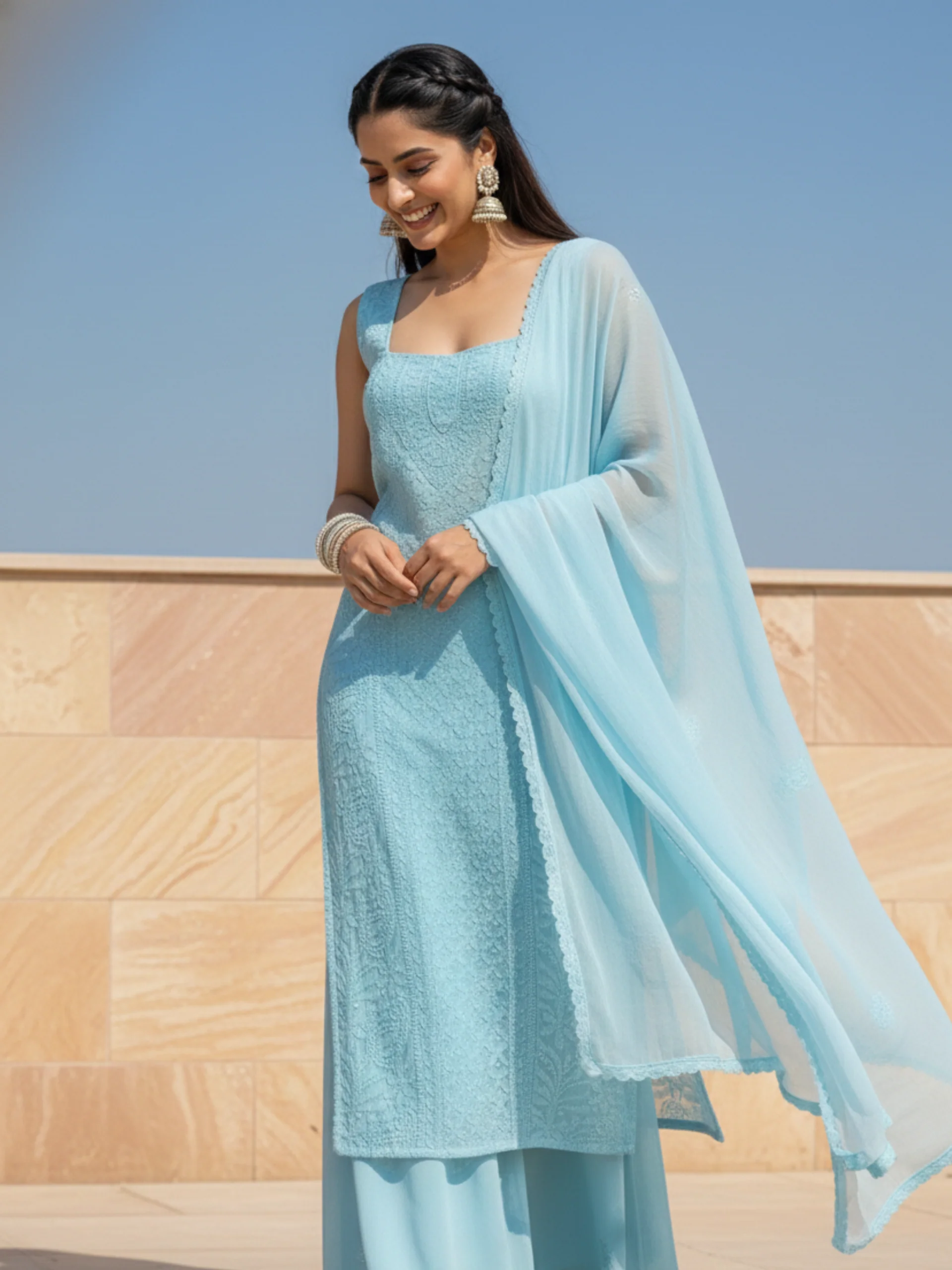 Apricot Chikankari Kurta Set (Set of 3) - Image 23