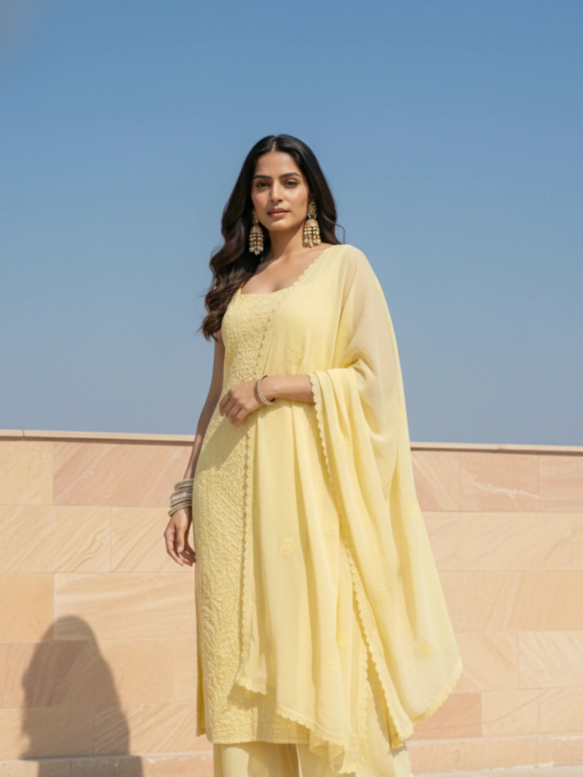 Apricot Chikankari Kurta Set (Set of 3) - Image 26