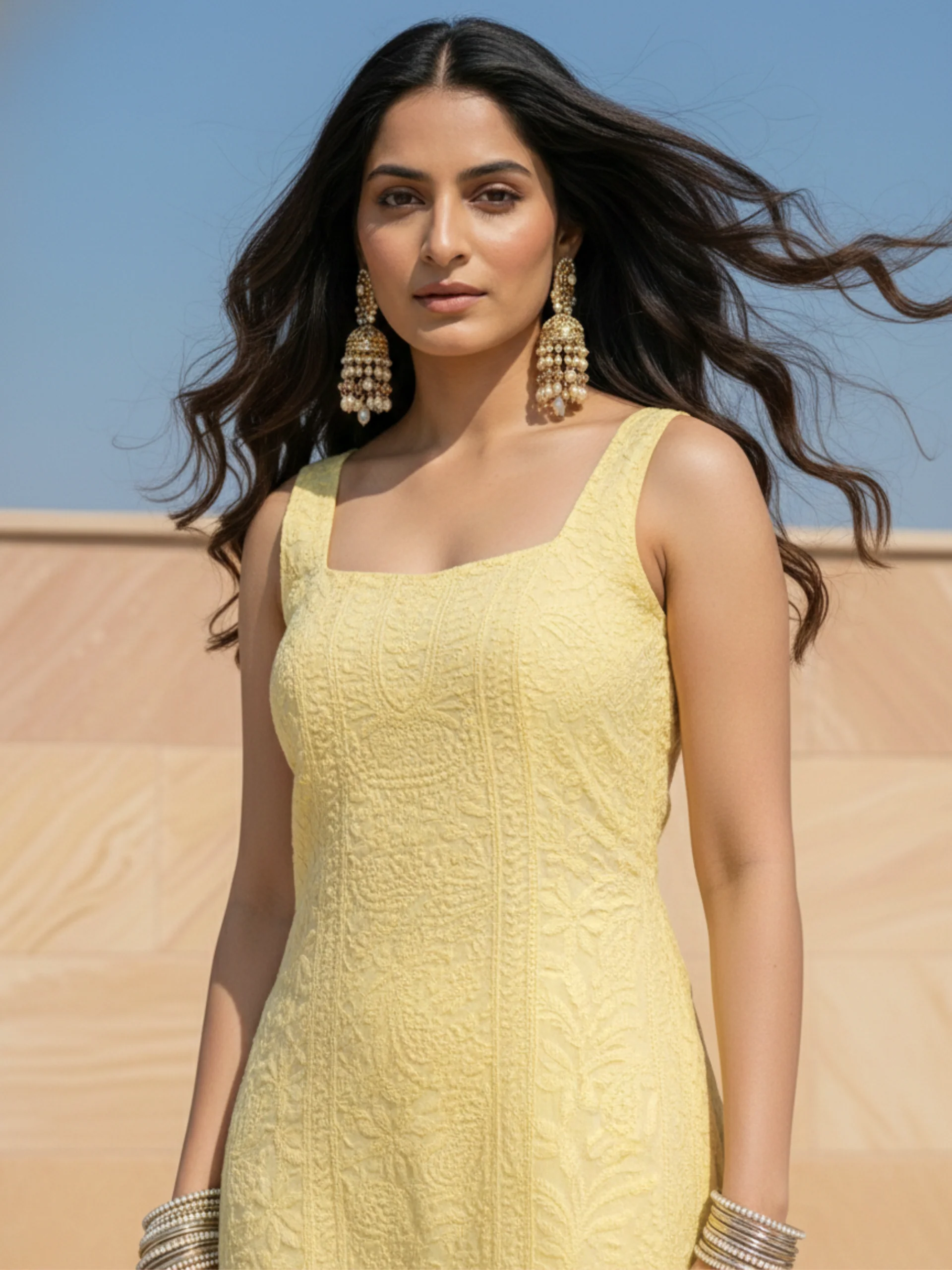 Apricot Chikankari Kurta Set (Set of 3) - Image 27