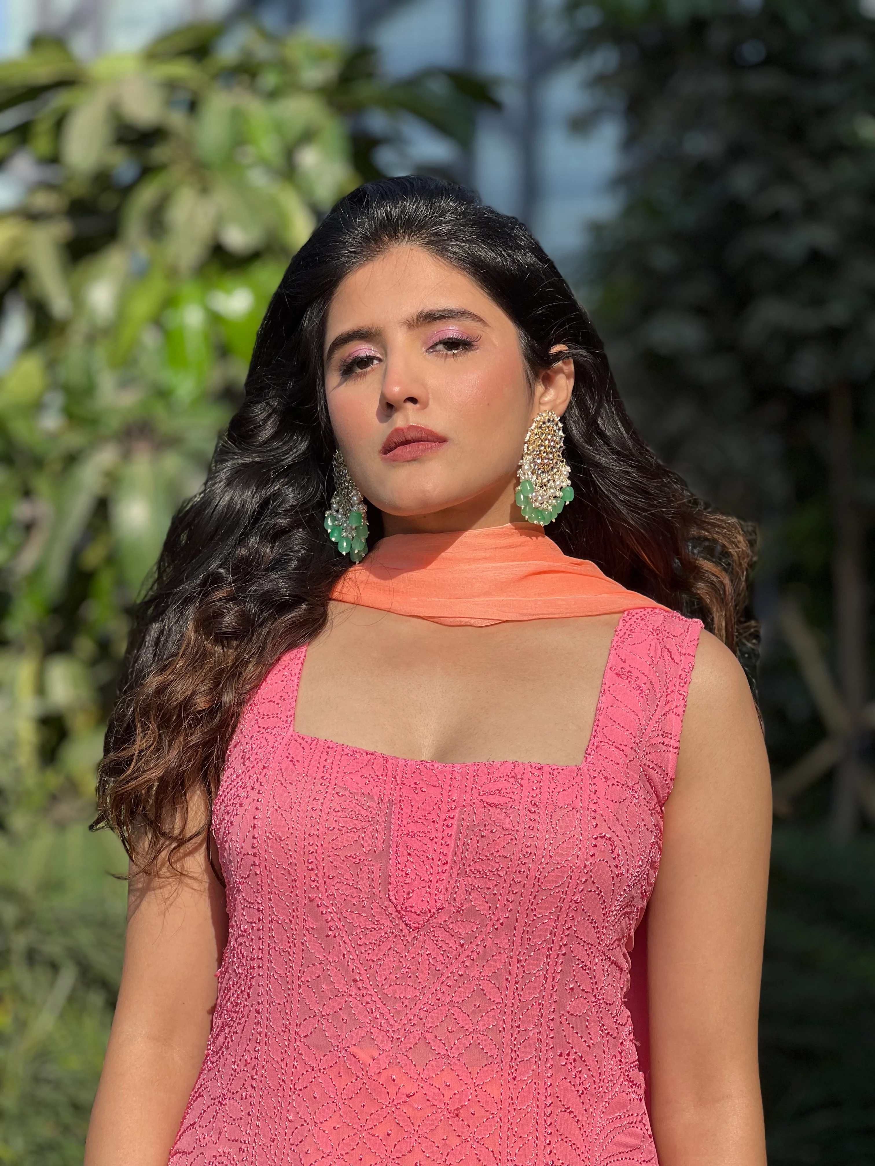 Apricot Chikankari Kurta Set (Set of 3) - Image 3