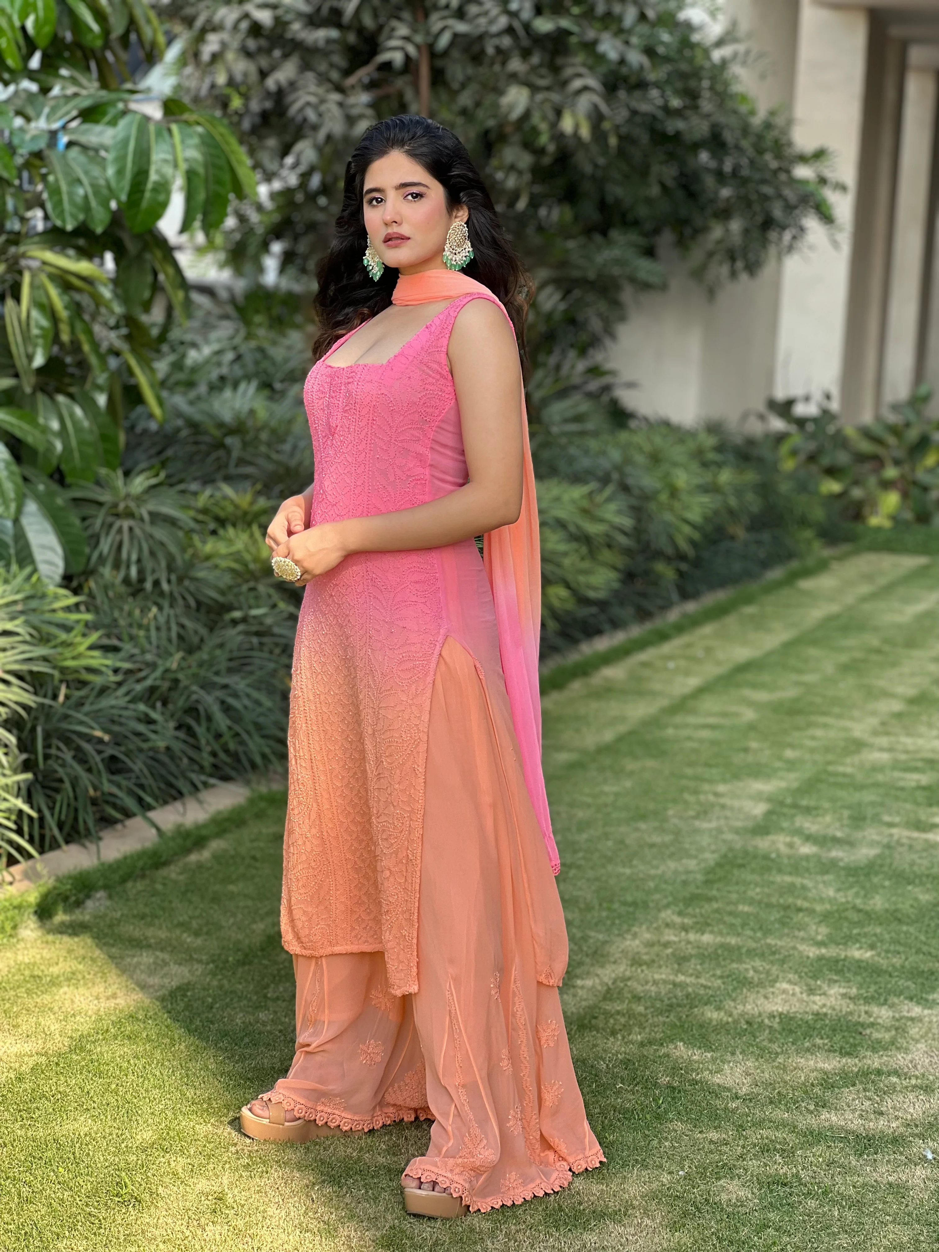 Apricot Chikankari Kurta Set (Set of 3) - Image 4