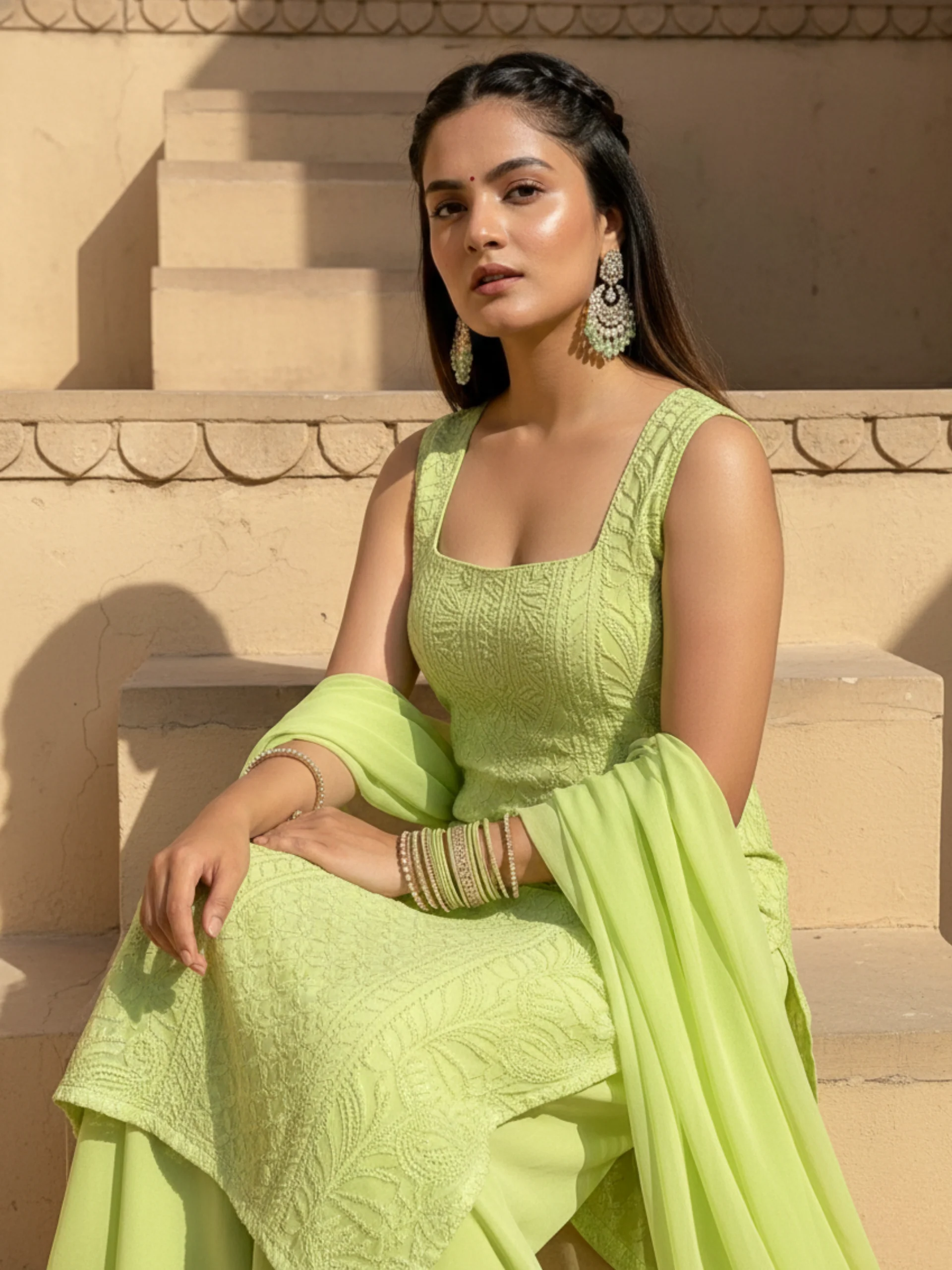 Apricot Chikankari Kurta Set (Set of 3) - Image 6