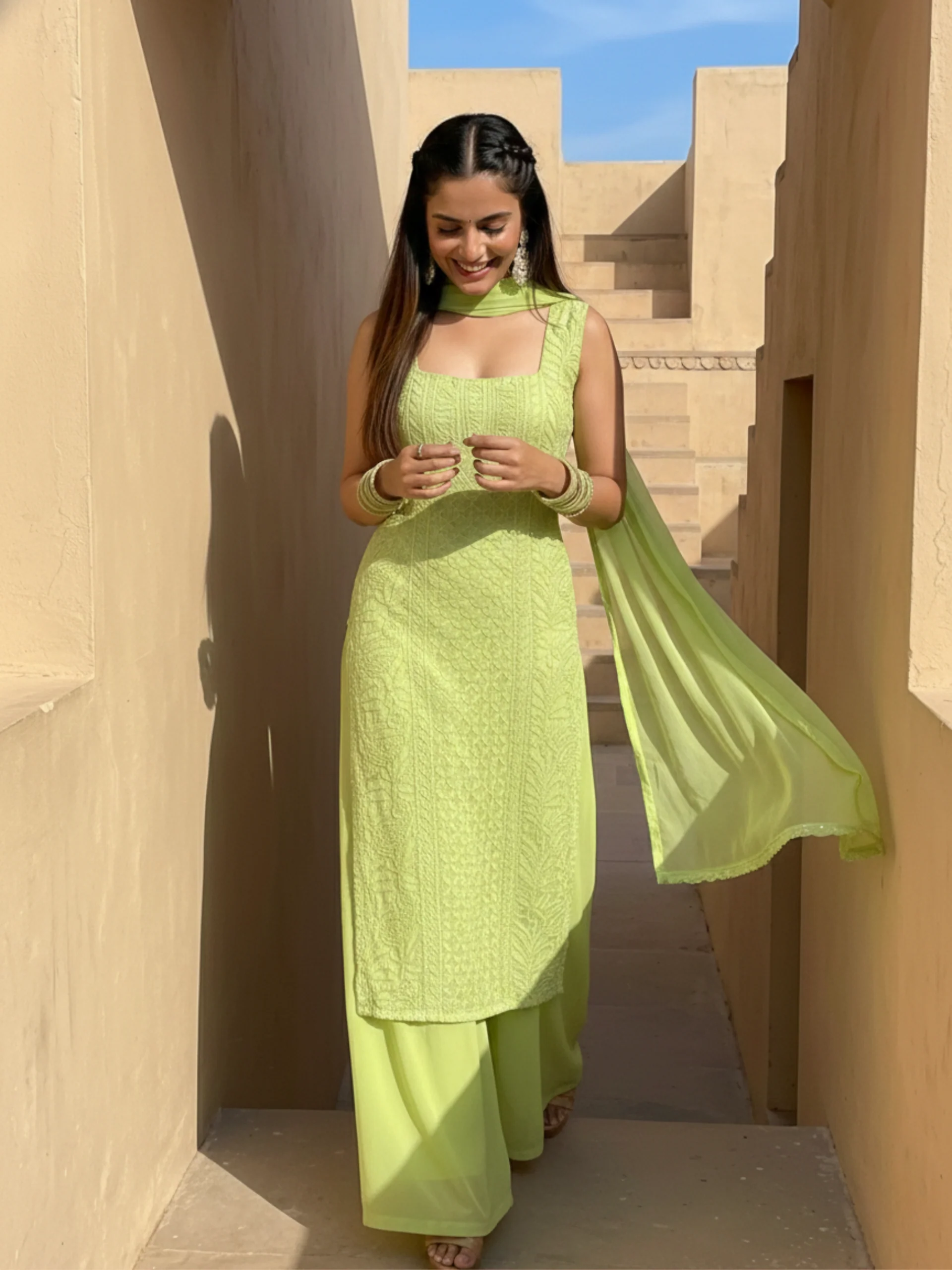 Apricot Chikankari Kurta Set (Set of 3) - Image 7