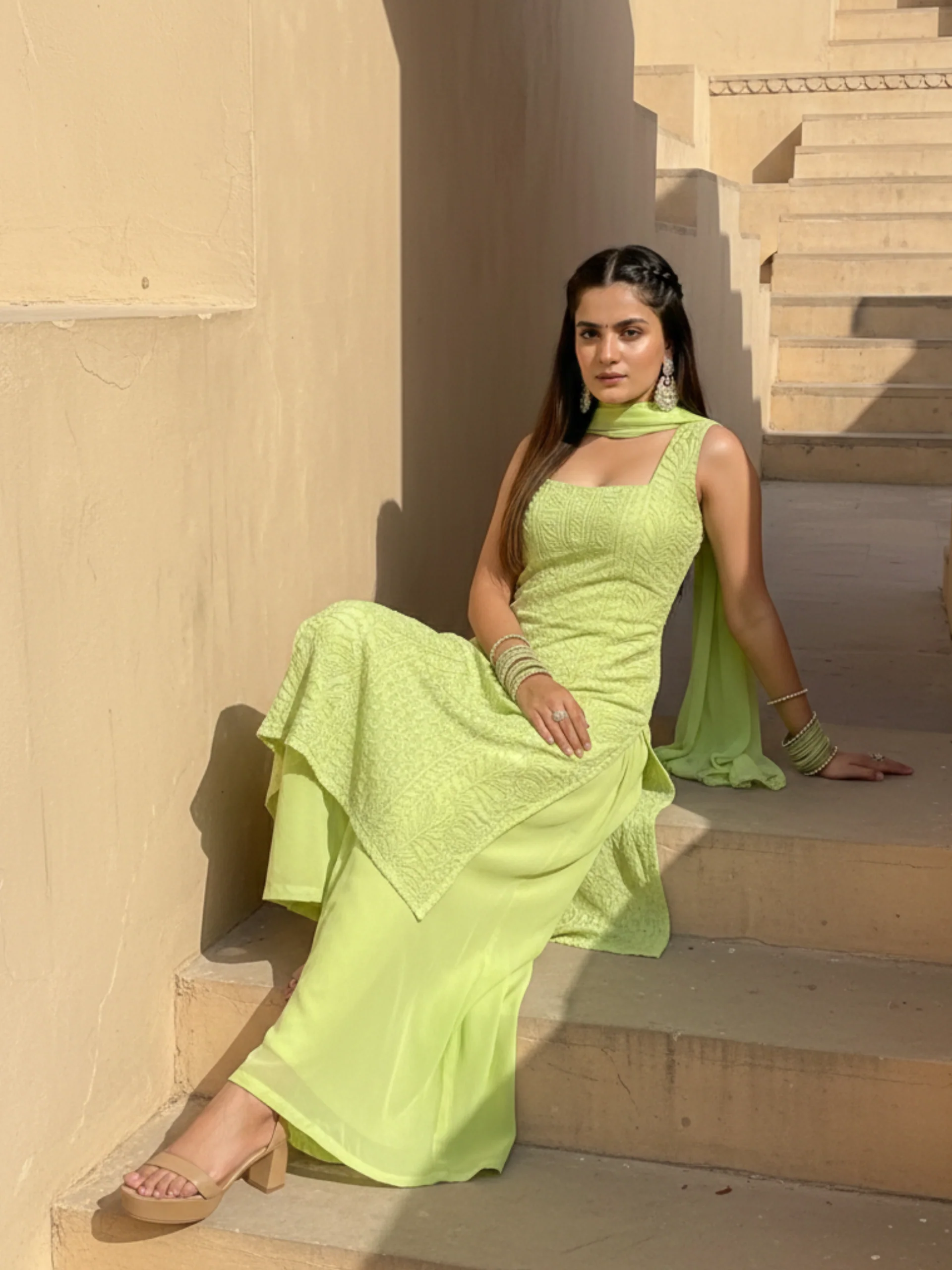 Apricot Chikankari Kurta Set (Set of 3) - Image 8