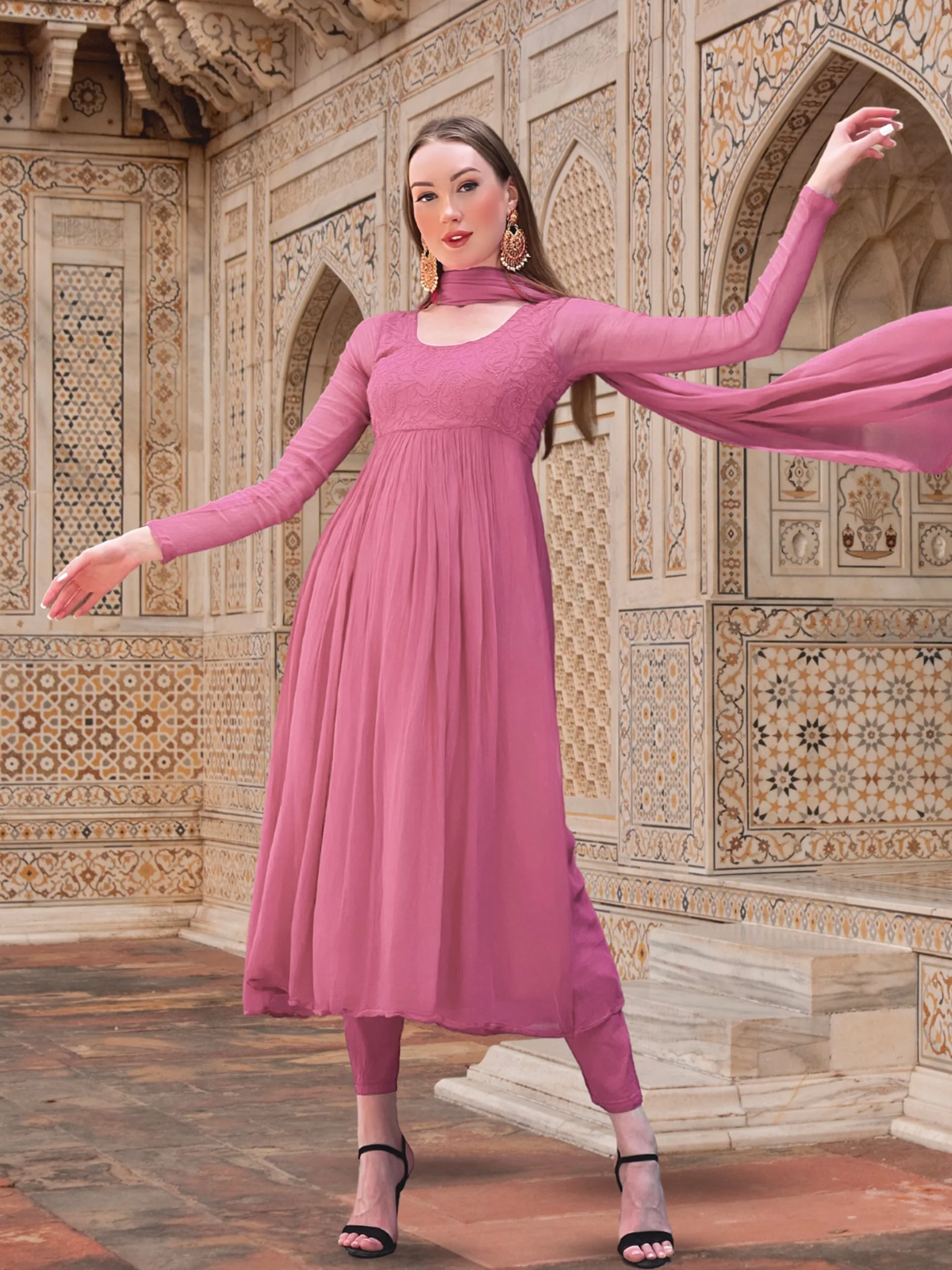 Athena Chikankari Anarkali Set - Image 4