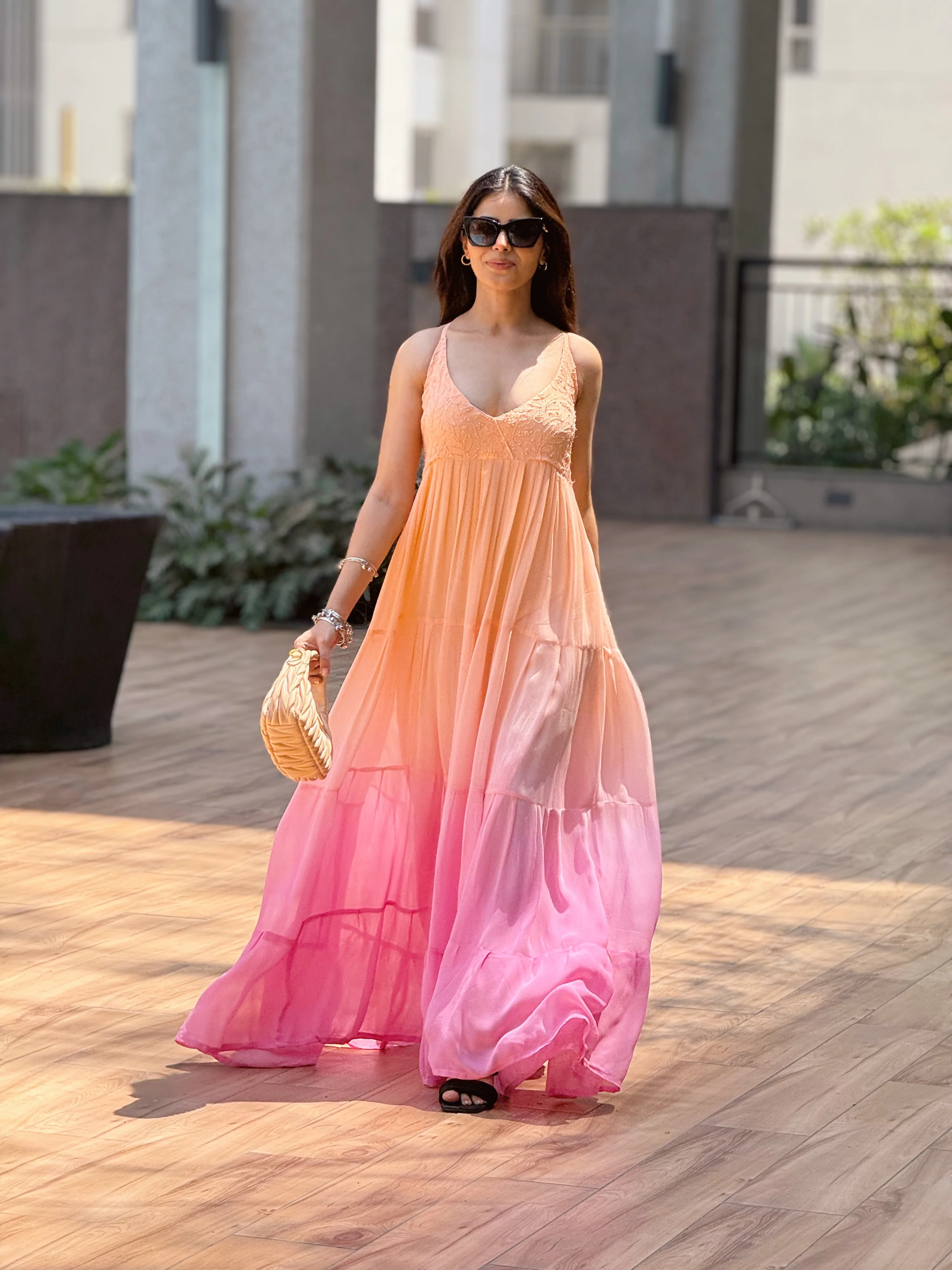 Auriella Pink & Peach Chikankari Maxi Dress - Image 5