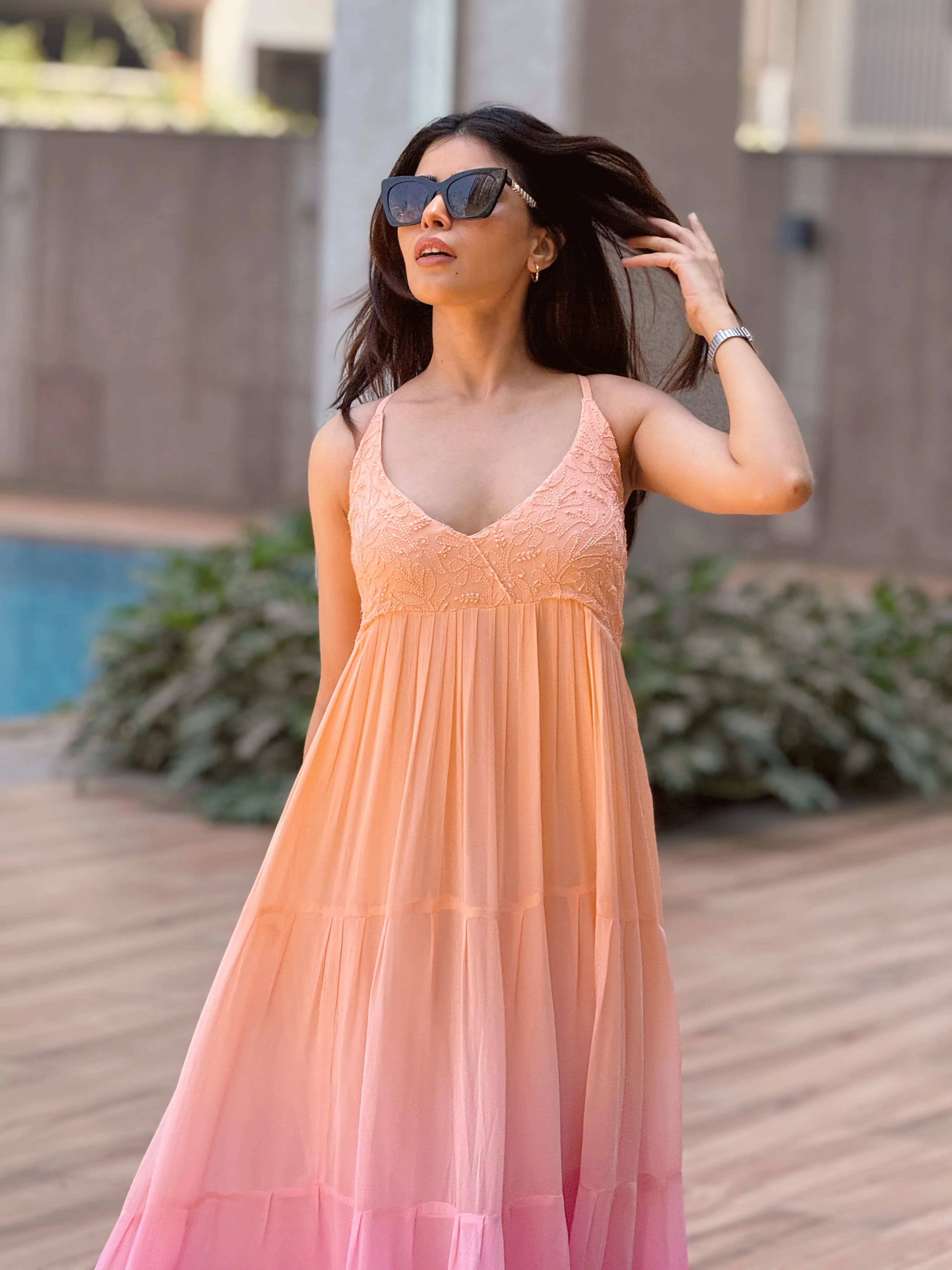 Auriella Pink & Peach Chikankari Maxi Dress - Image 6