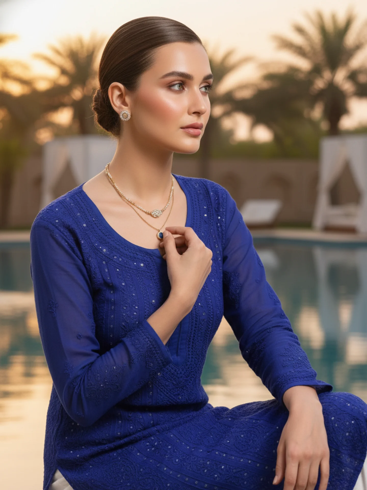 Bazaar Blue Chikankari Full Sleeves Long Kurta - Image 4