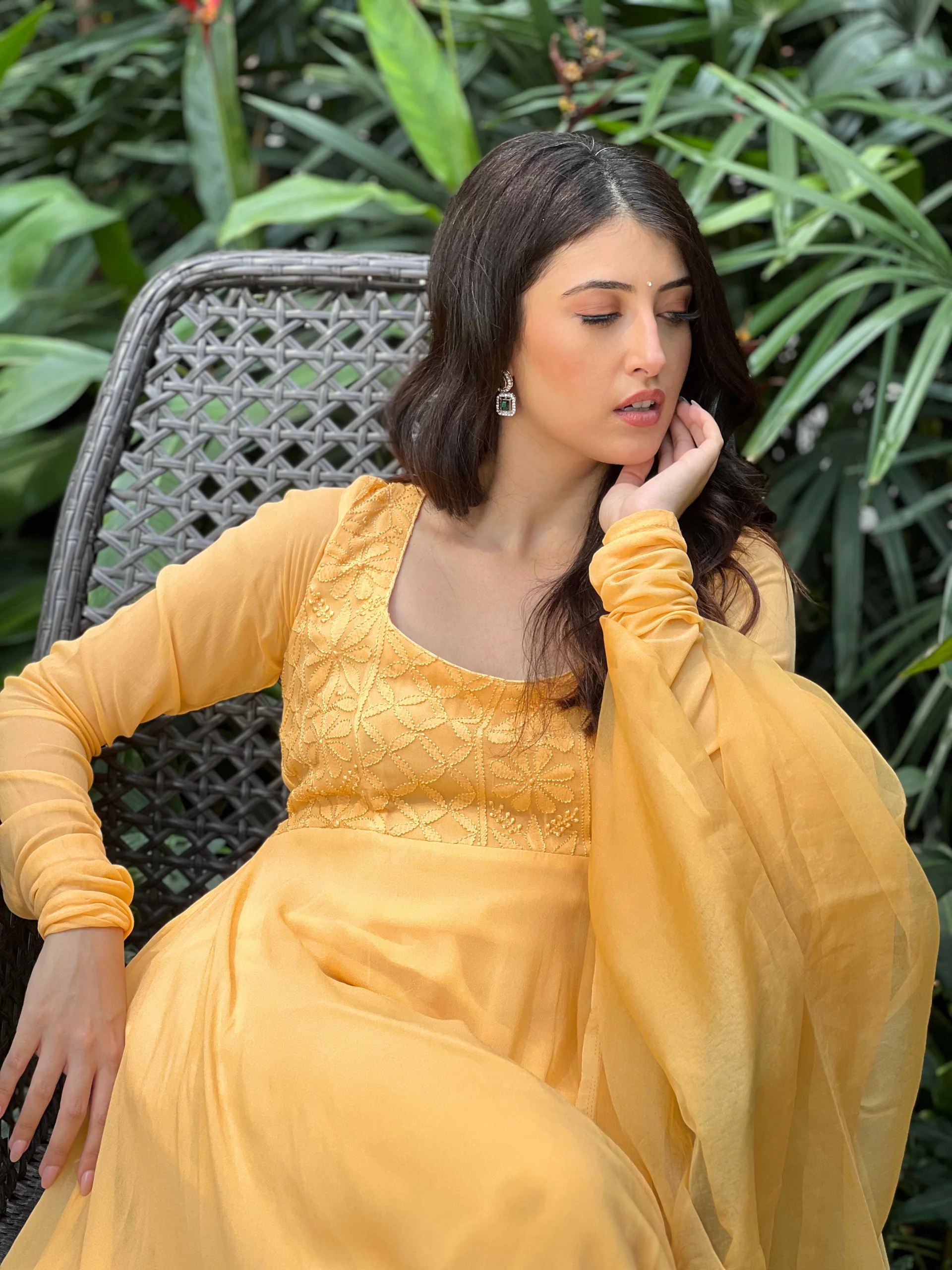 Candy Yellow Chikankari Anarkali (Set of 3) - Image 11