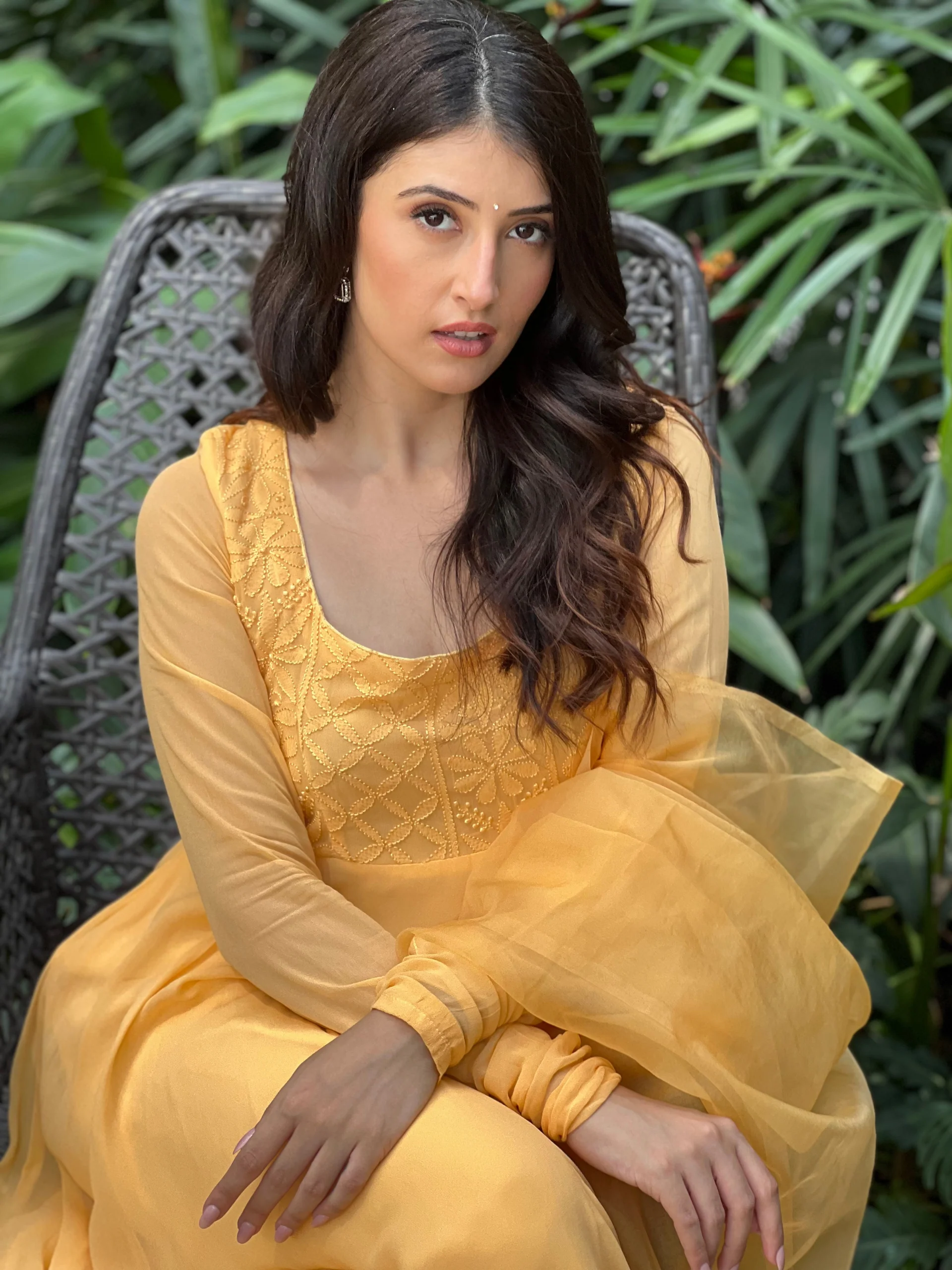 Candy Yellow Chikankari Anarkali (Set of 3) - Image 12