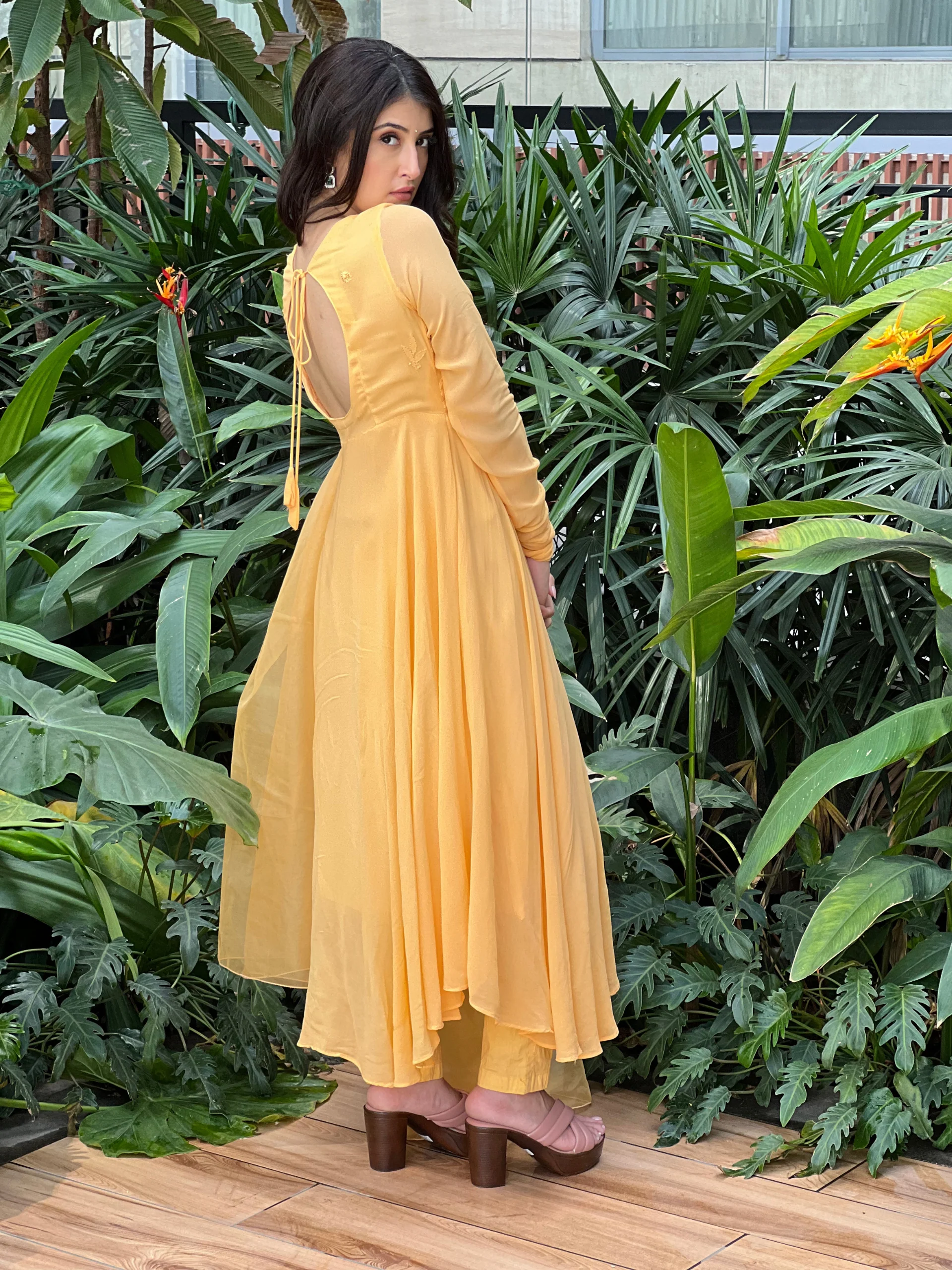 Candy Yellow Chikankari Anarkali (Set of 3) - Image 3