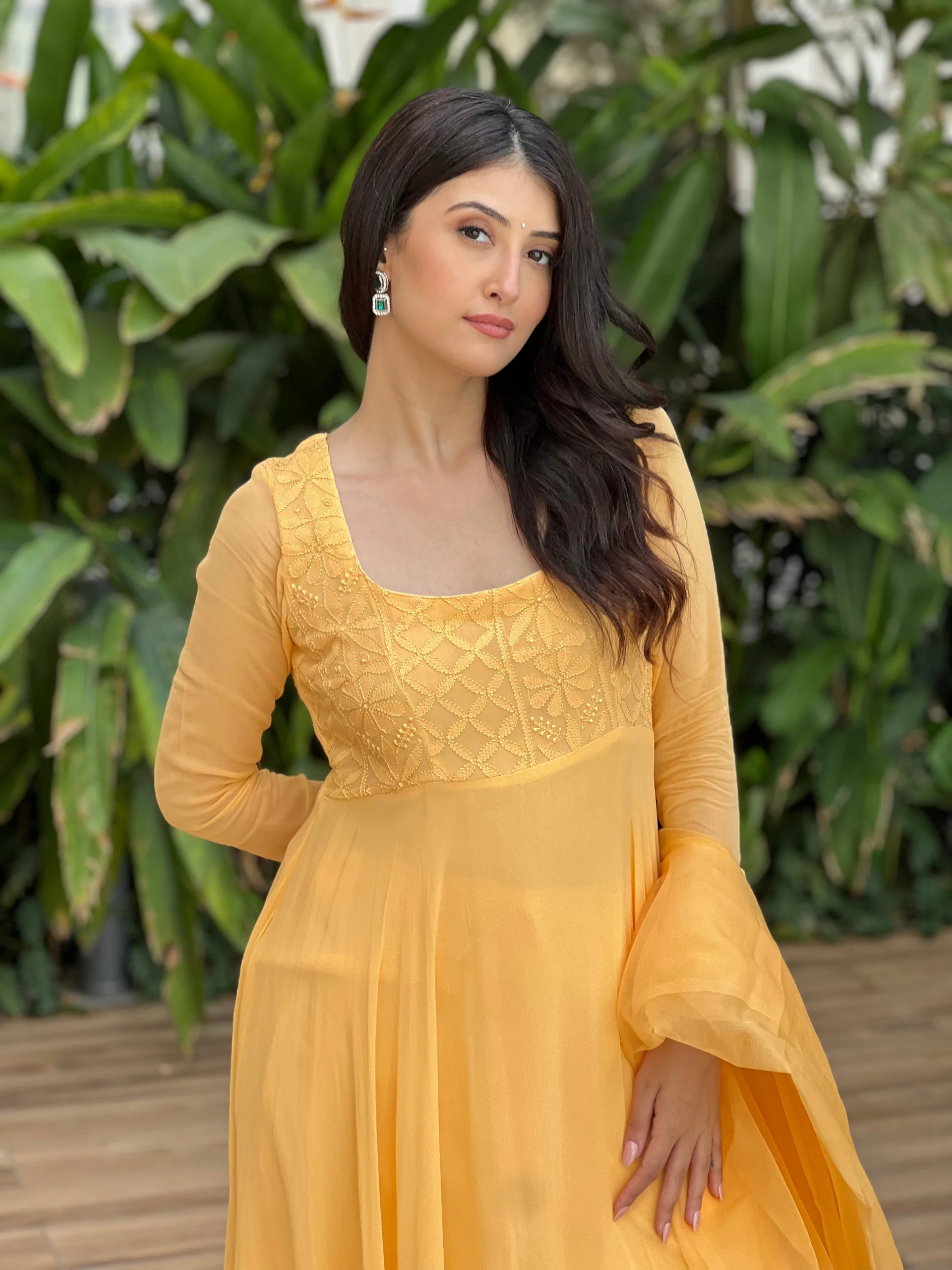 Candy Yellow Chikankari Anarkali (Set of 3) - Image 7