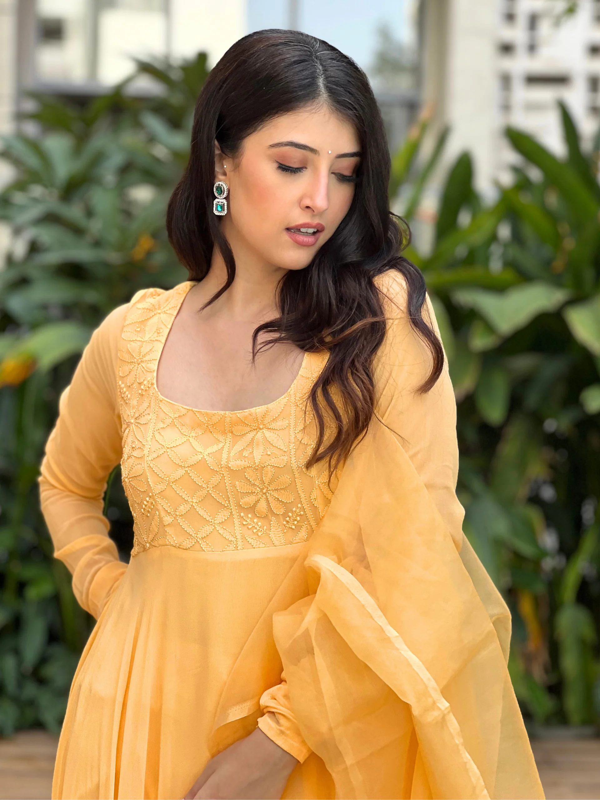 Candy Yellow Chikankari Anarkali (Set of 3) - Image 9