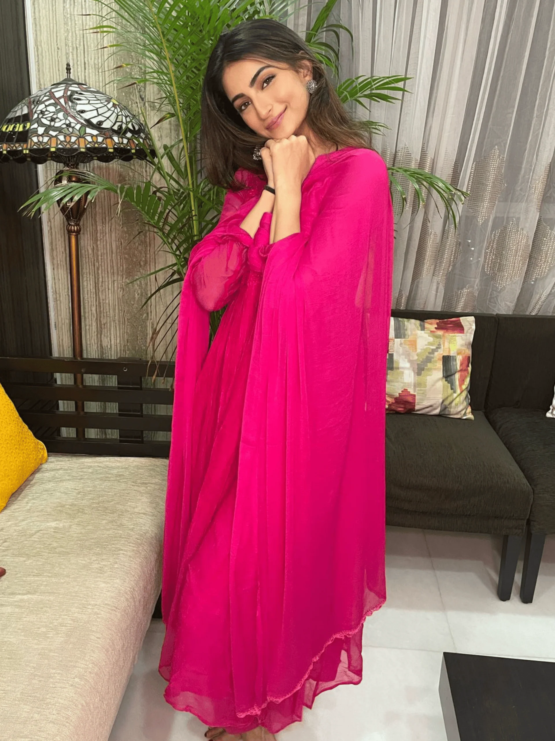 Cleopatra Pink Chikankari Anarkali Set (Set of 3) - Image 6