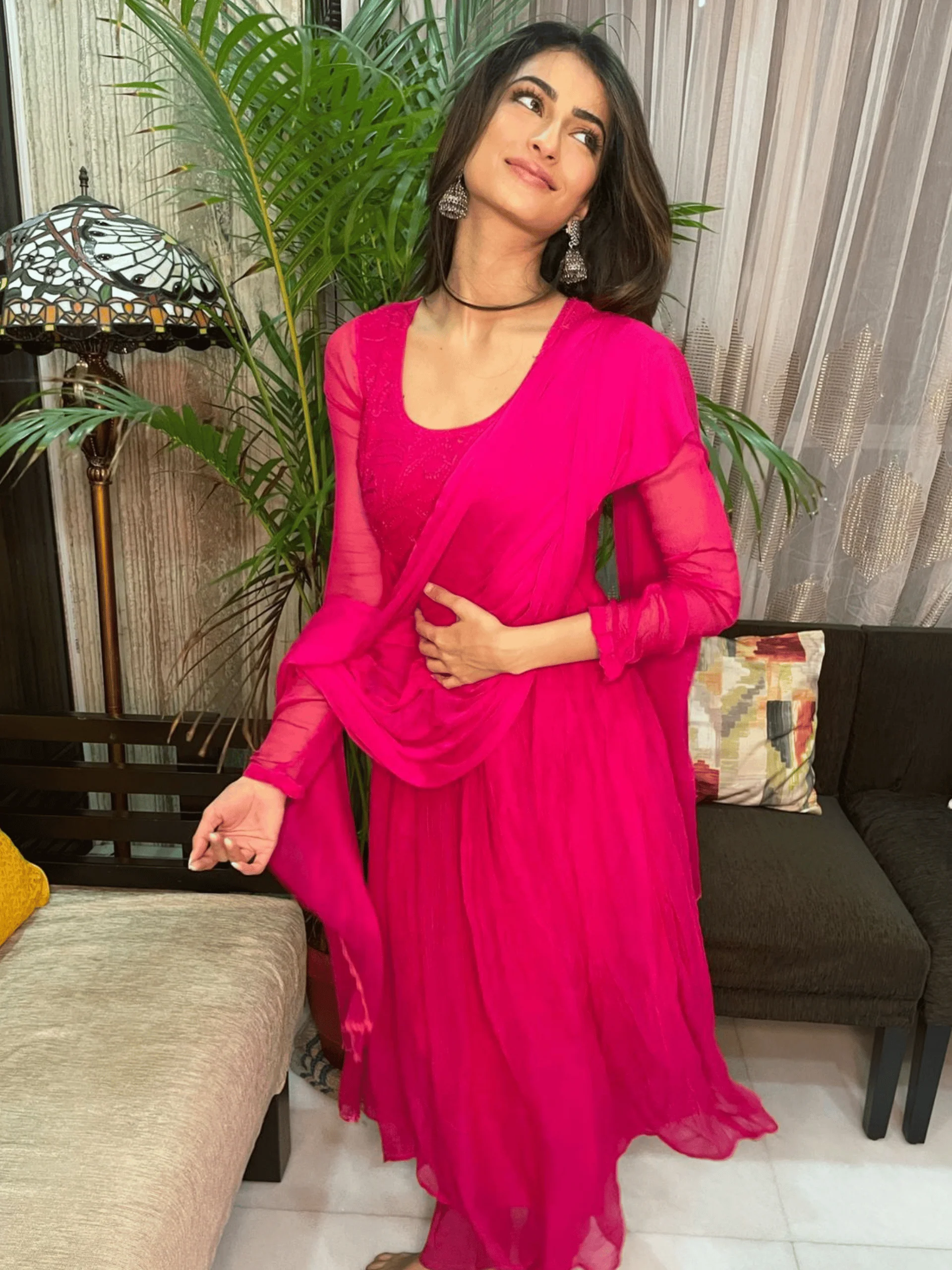 Cleopatra Pink Chikankari Anarkali Set (Set of 3) - Image 7