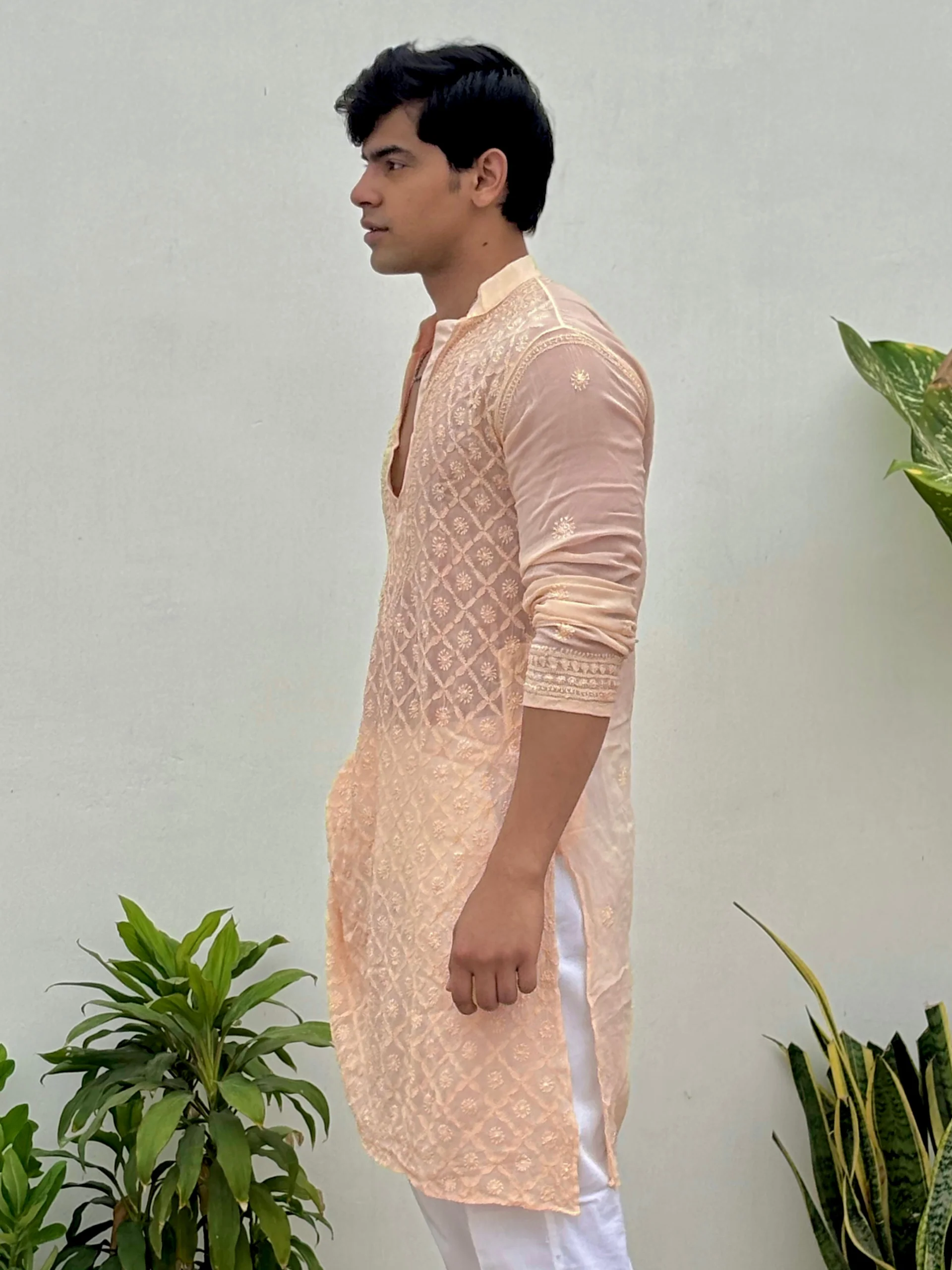 Coral Veil Mens Chikankari Hand-embroidered Kurta - Image 3