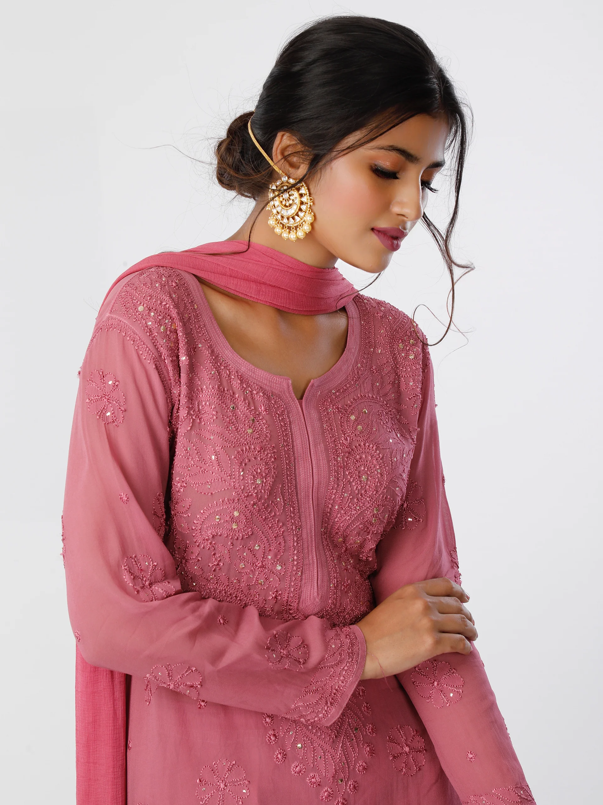 Dragonfruit Chikankari Kurta Set - Image 3