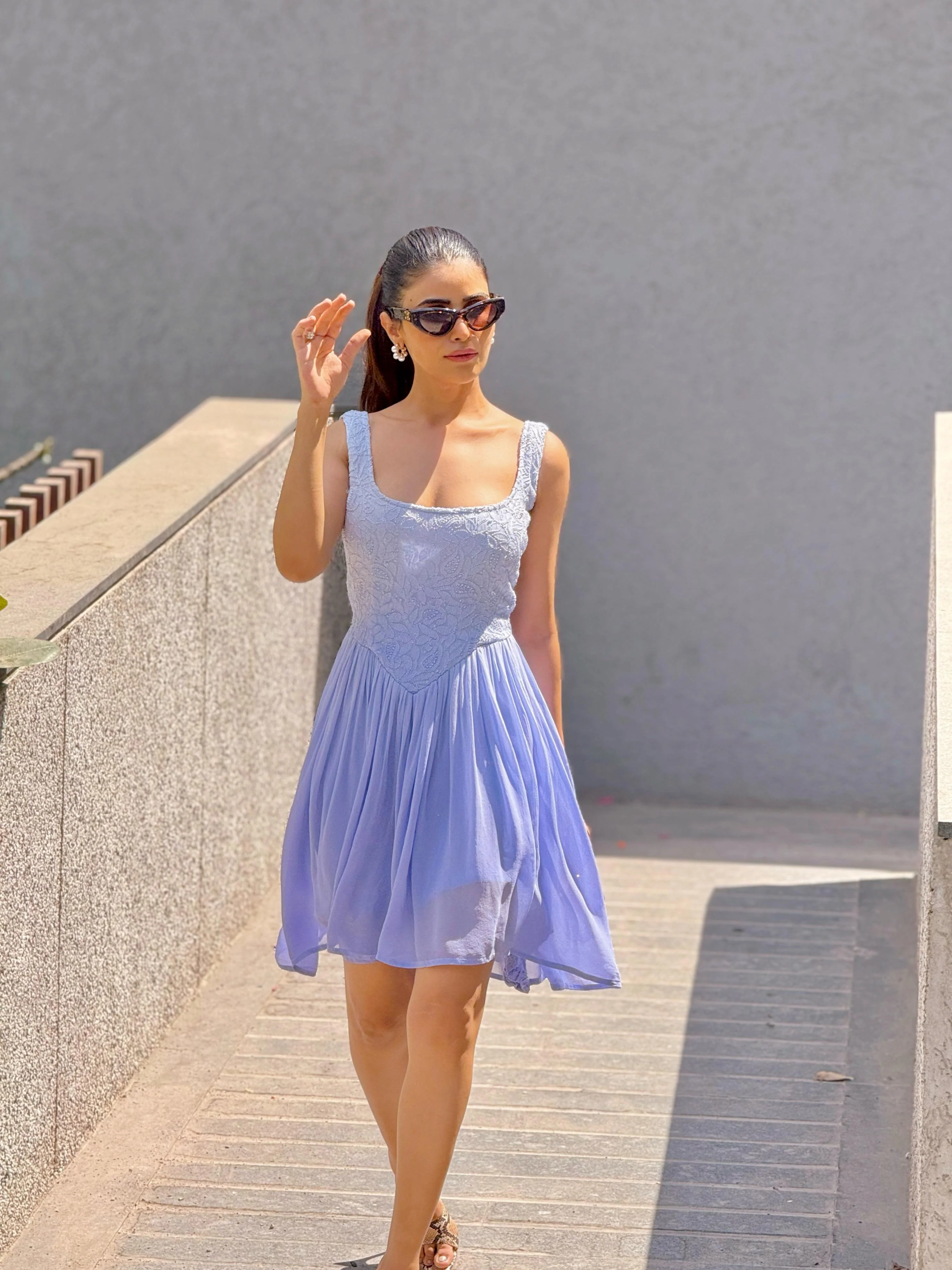 Elysian Sorbet Hand-Embroidered Chikankari Corset Style Dress - Image 4