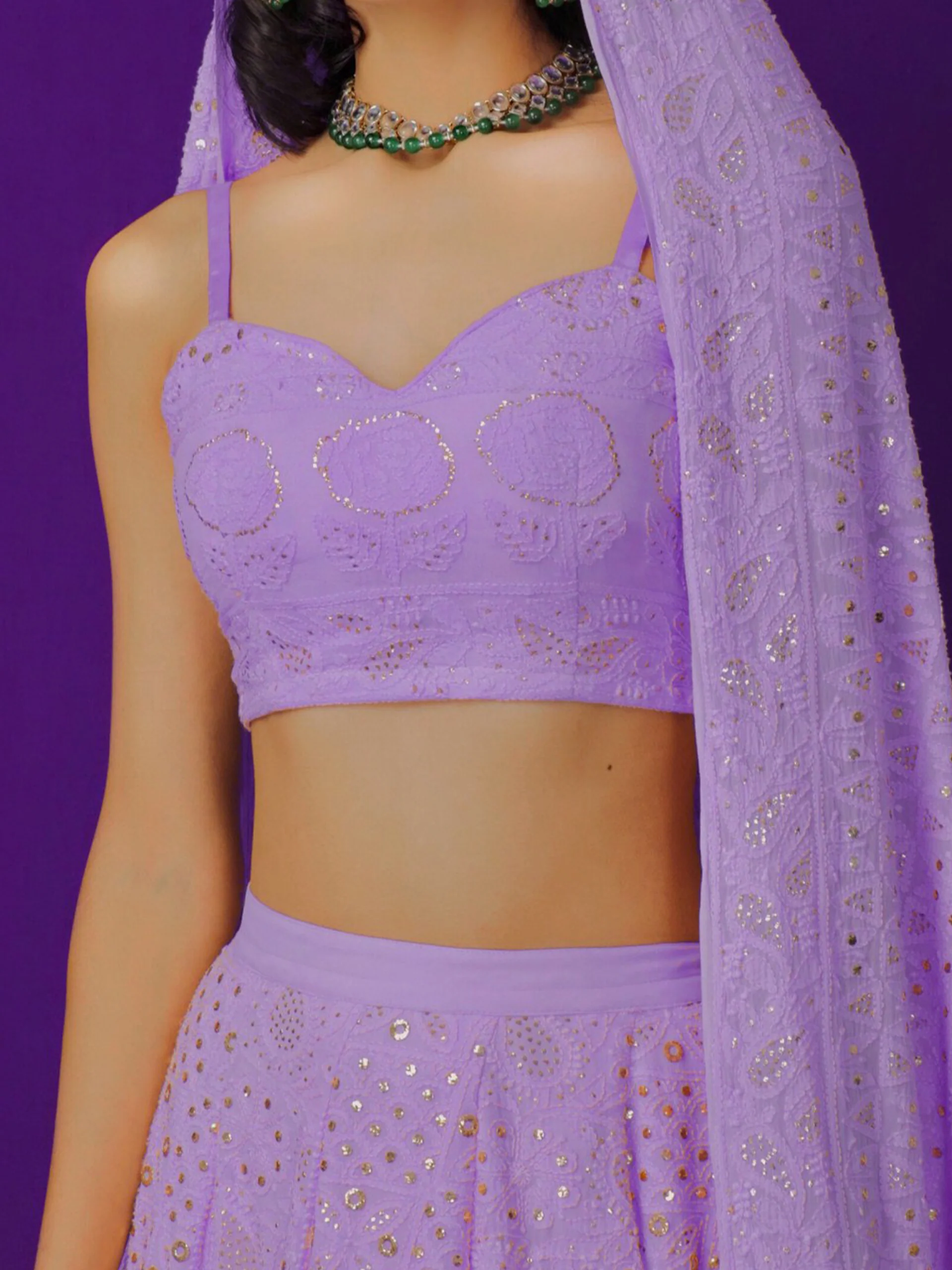 English Lavender Chikankari & Mukaish Lehenga - Image 3
