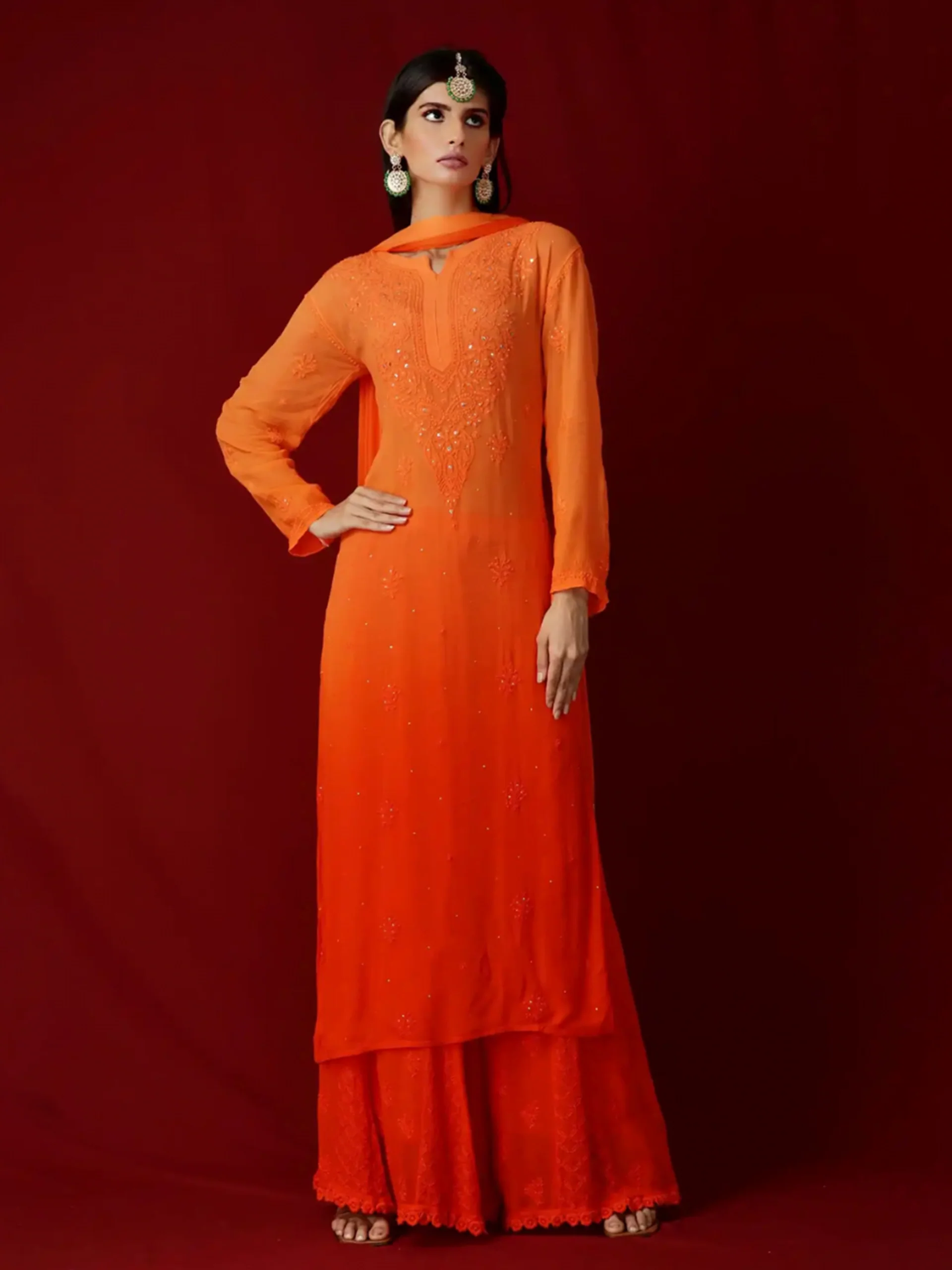 European Sunset Chikankari Kurta Set - Image 5