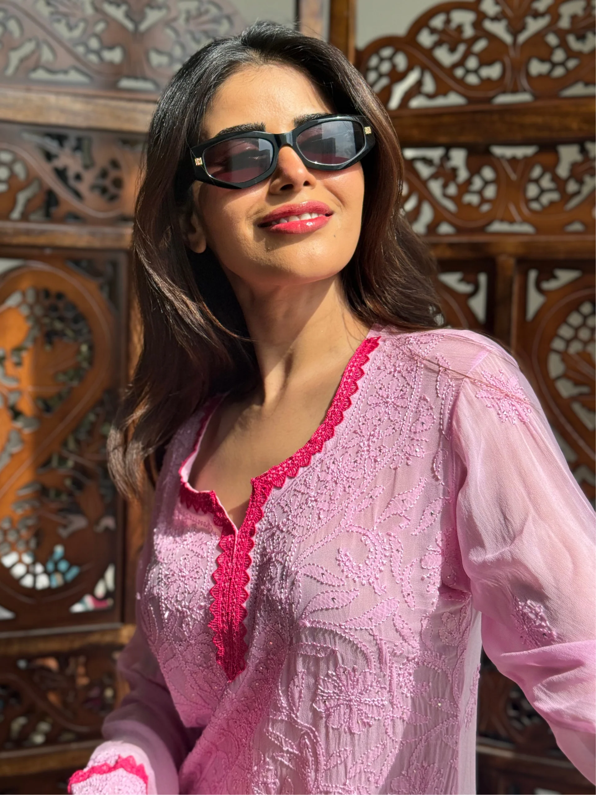 Flora Rosé Chikankari Short Kurta - Image 4