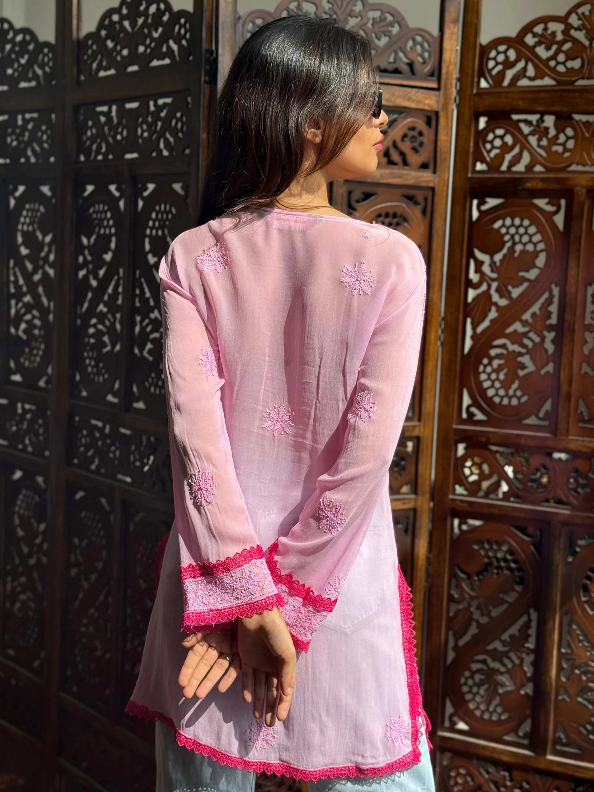 Flora Rosé Chikankari Short Kurta - Image 5
