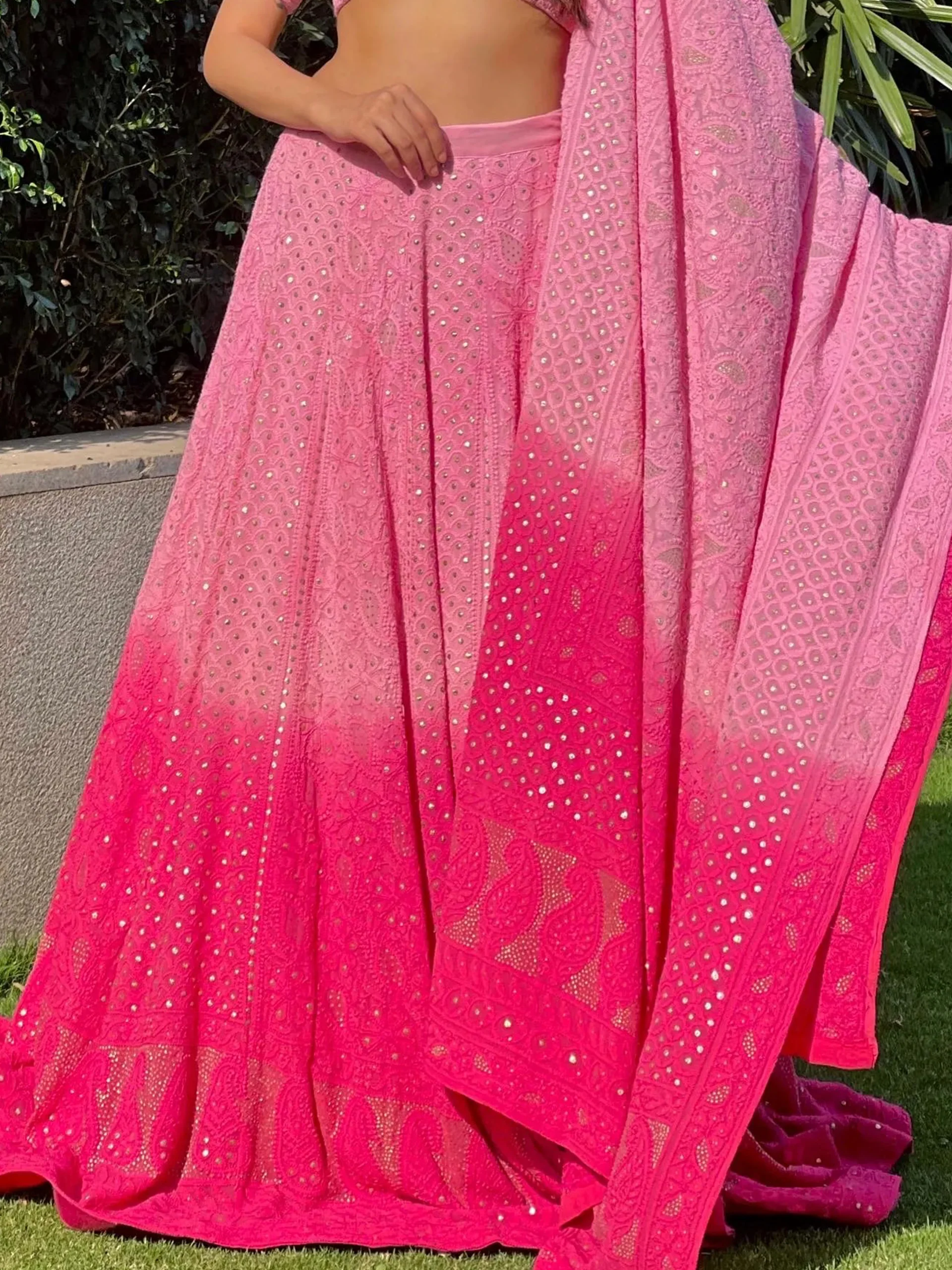 Forbidden Fuchsia Chikankari & Mukaish Lehenga - Image 5