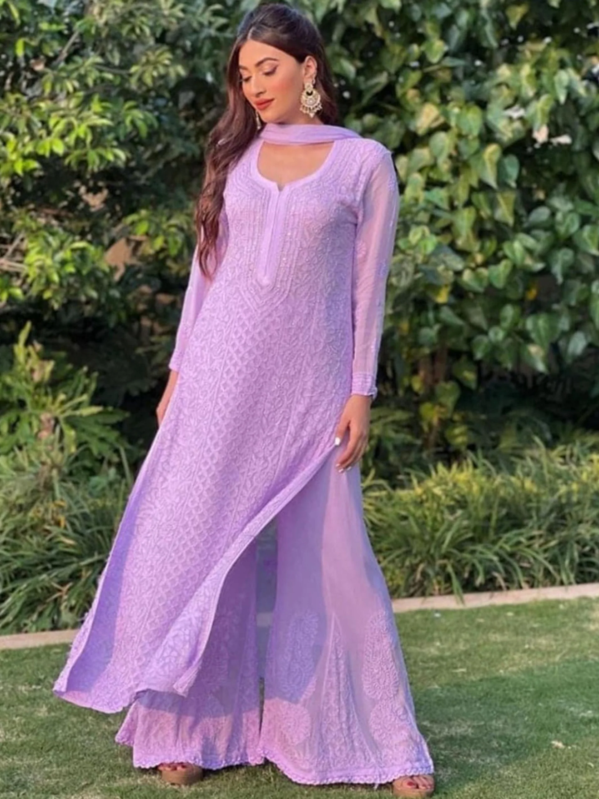 French Lavender Chikankari & Mukaish Kurta - Image 5