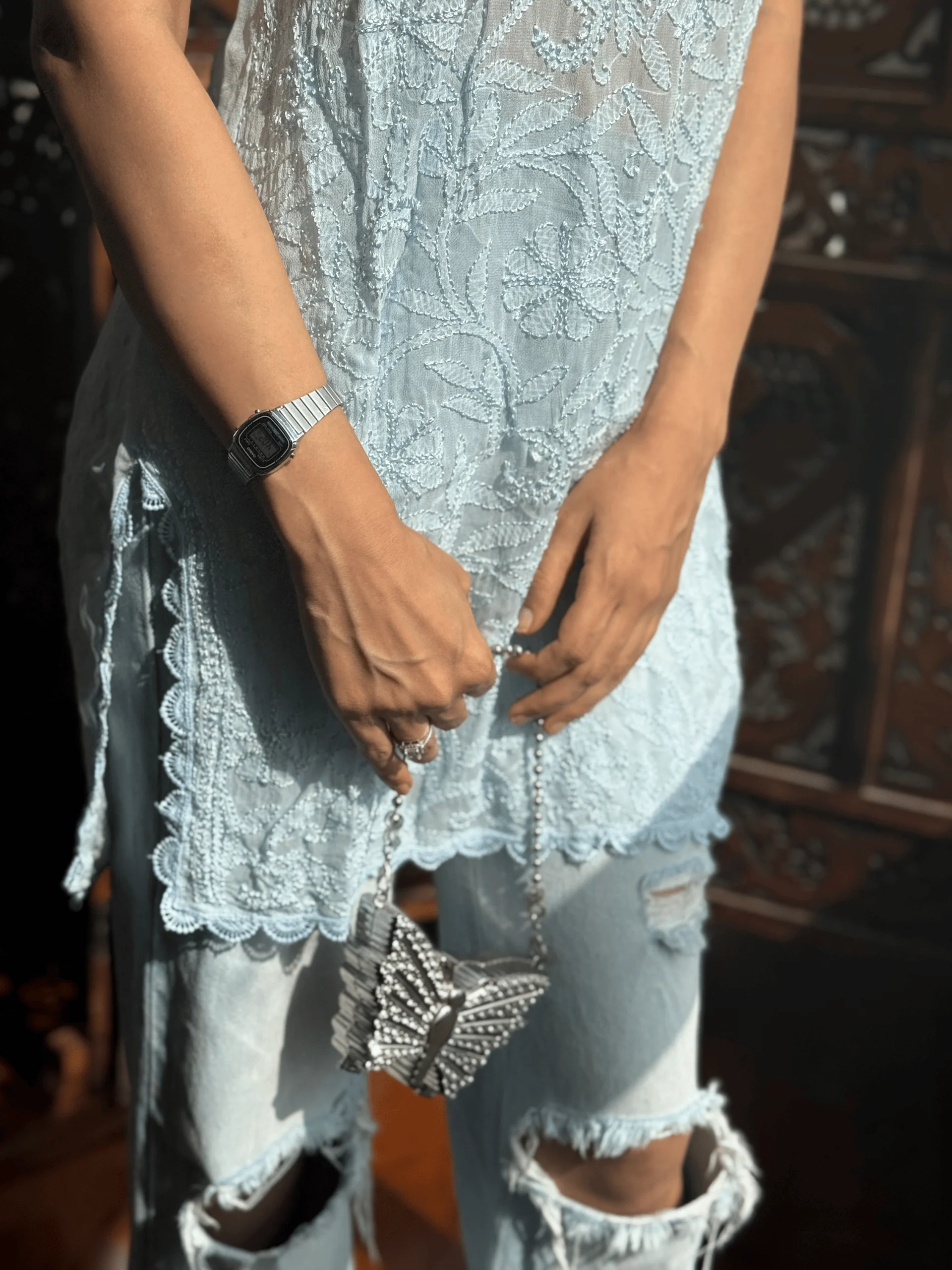 Icy Blue Summer Sorbet Chikankari Short Kurta - Image 8