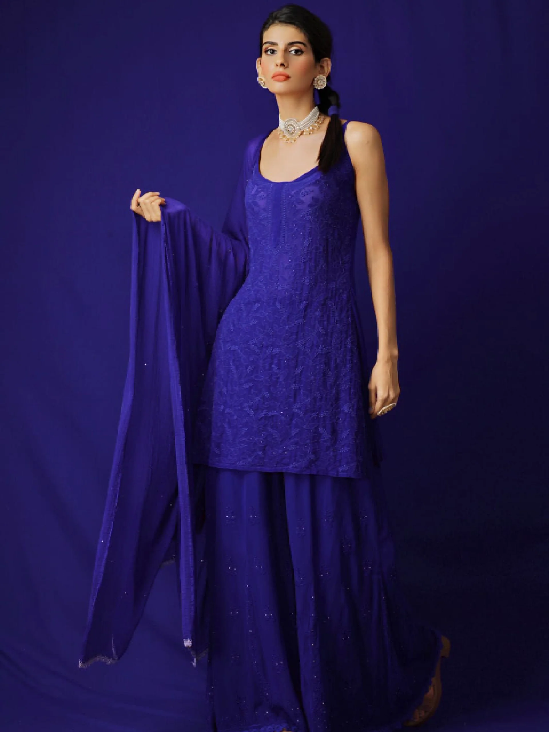 Indigo Navy Chikankari Kurta Set - Image 3