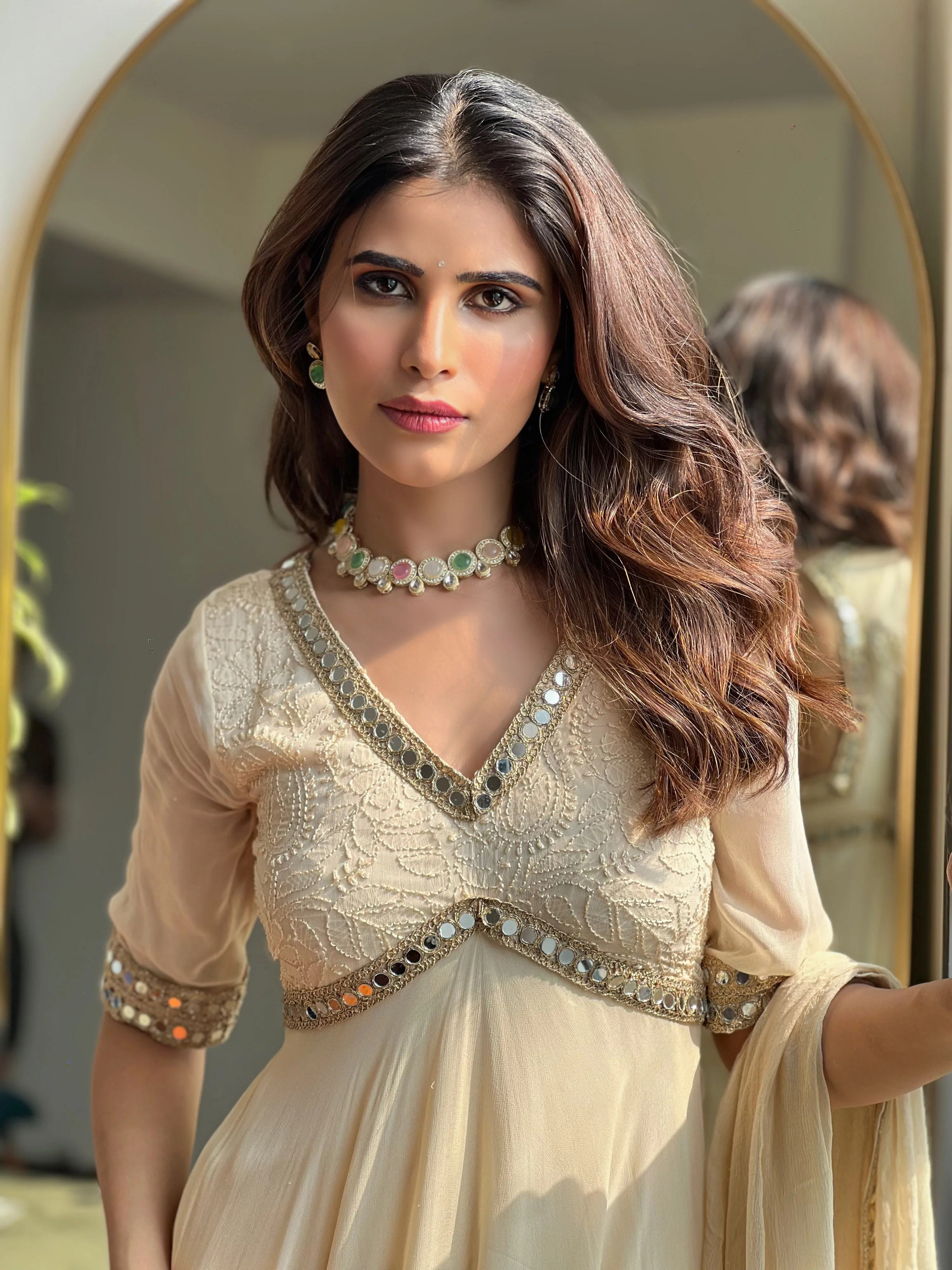 Irene Chikankari & Mirror work Anarkali (set of 3) - Image 3