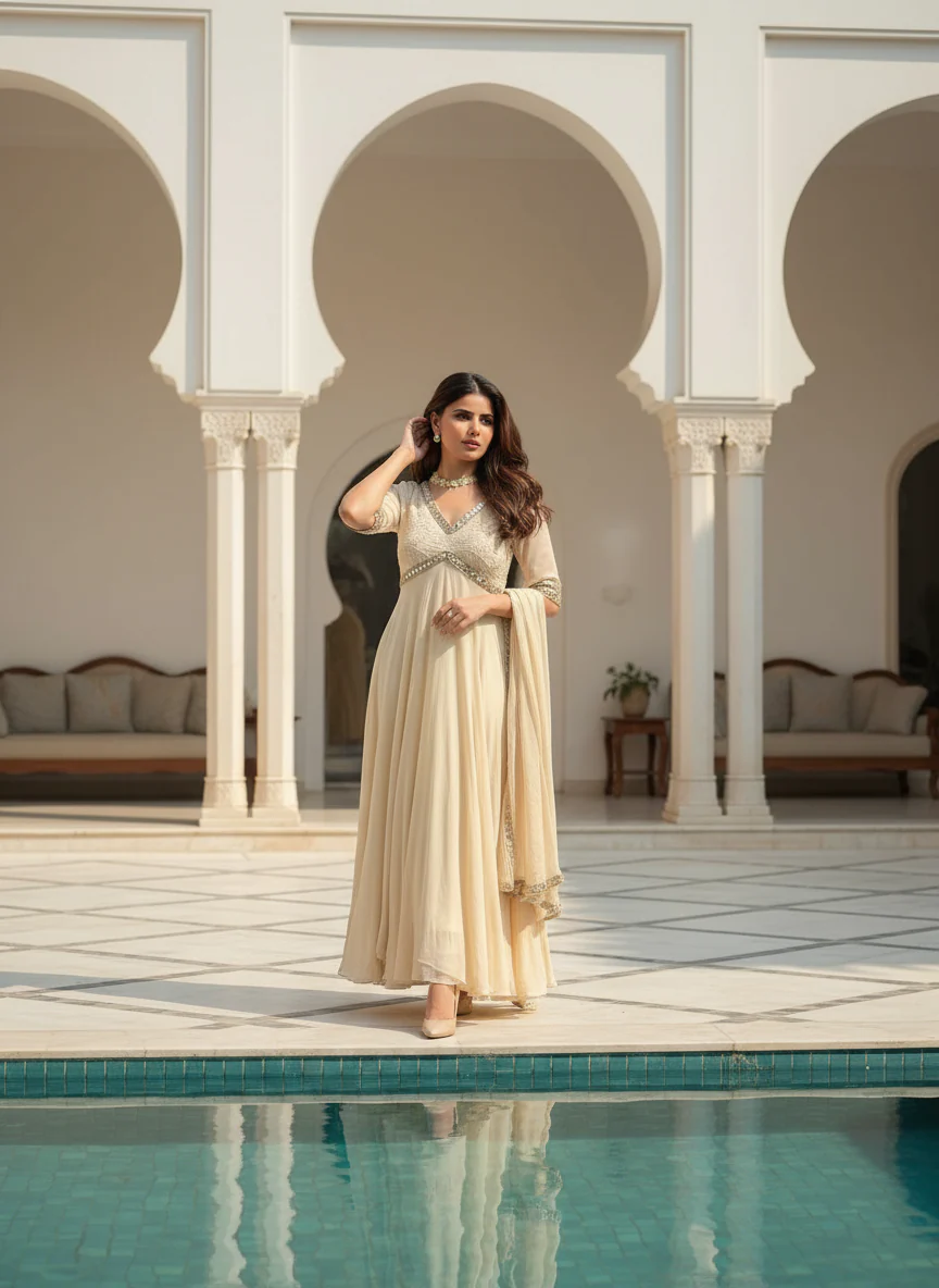 Irene Chikankari & Mirror work Anarkali (set of 3) - Image 4