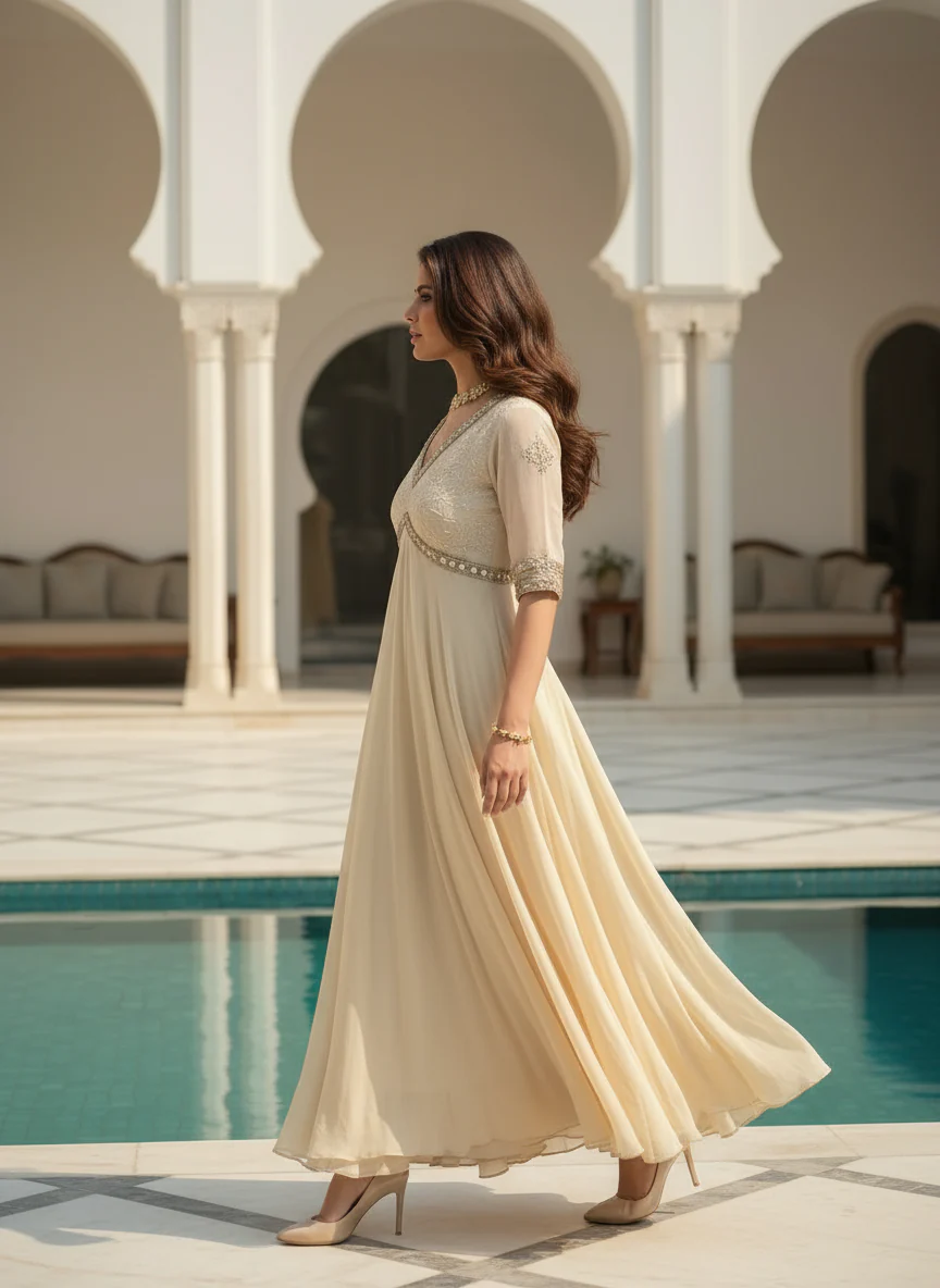 Irene Chikankari & Mirror work Anarkali (set of 3) - Image 5