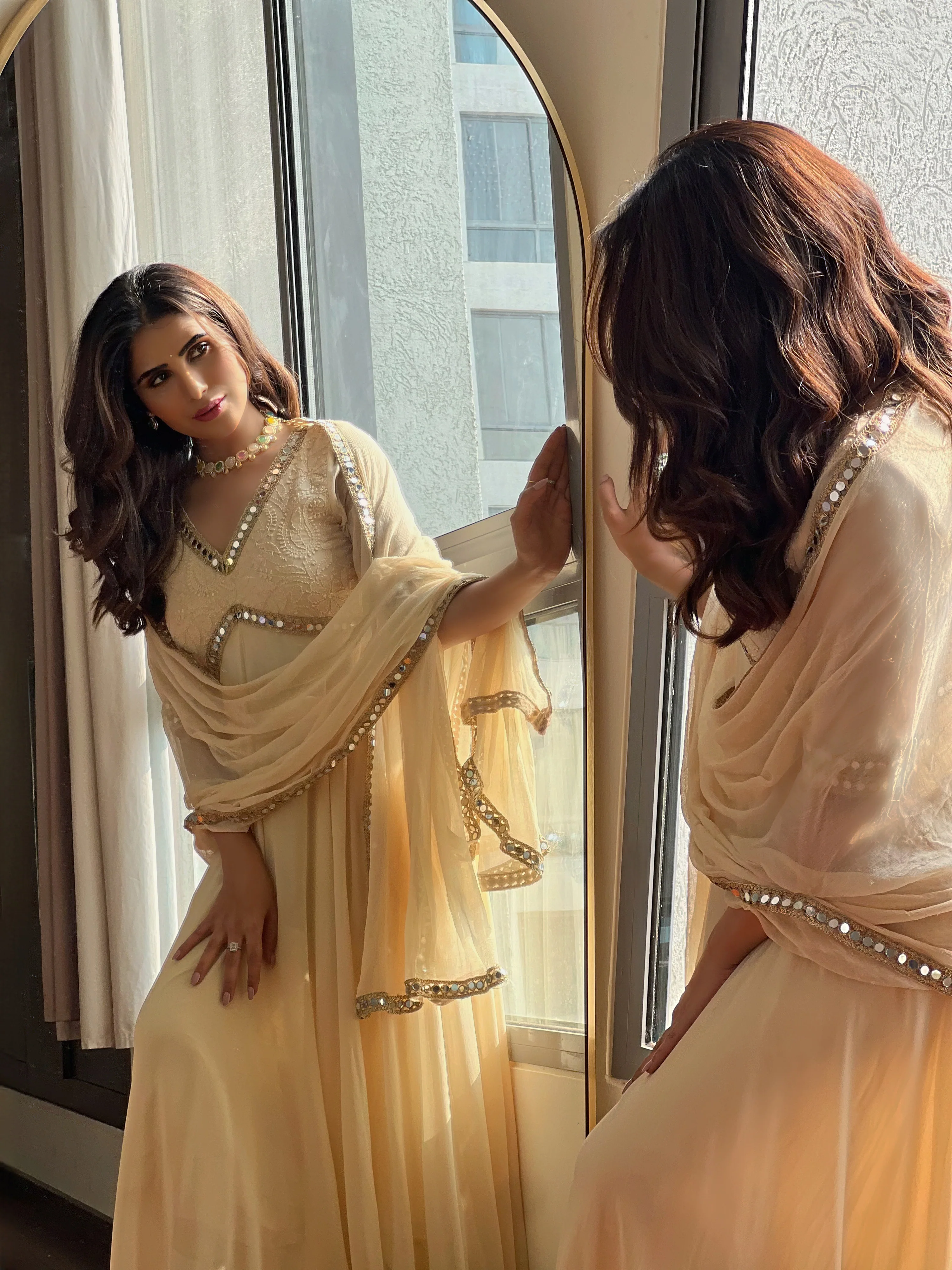 Irene Chikankari & Mirror work Anarkali (set of 3) - Image 7