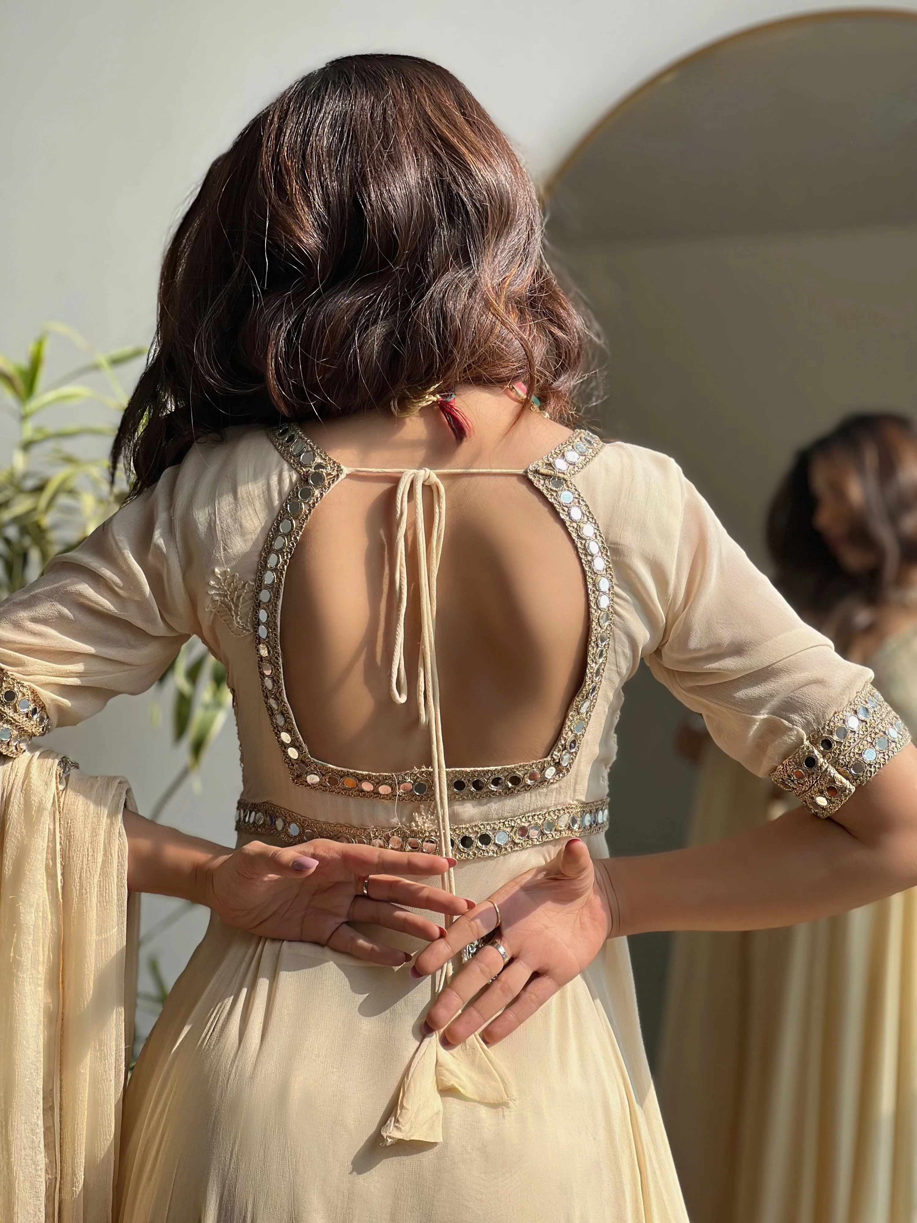 Irene Chikankari & Mirror work Anarkali (set of 3) - Image 8