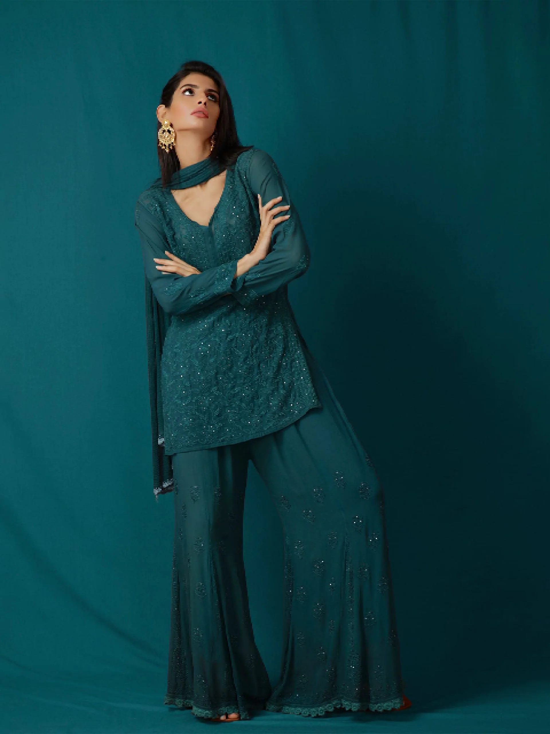 Jade’s Touch Short Chikankari Short Kurta-Sharara Set - Image 3